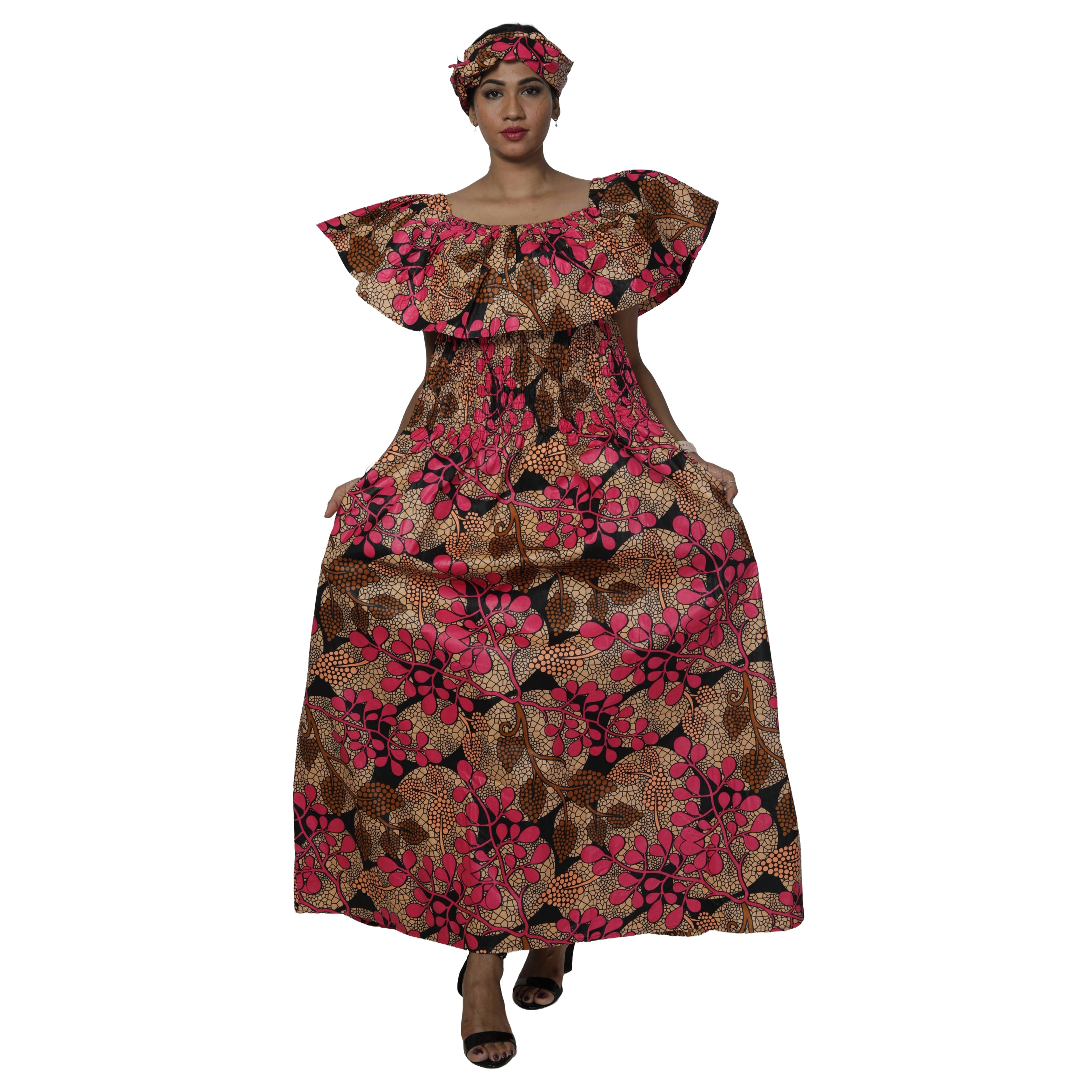 Women's Off Shoulder Smocking Maxi Dress -- FI-3014