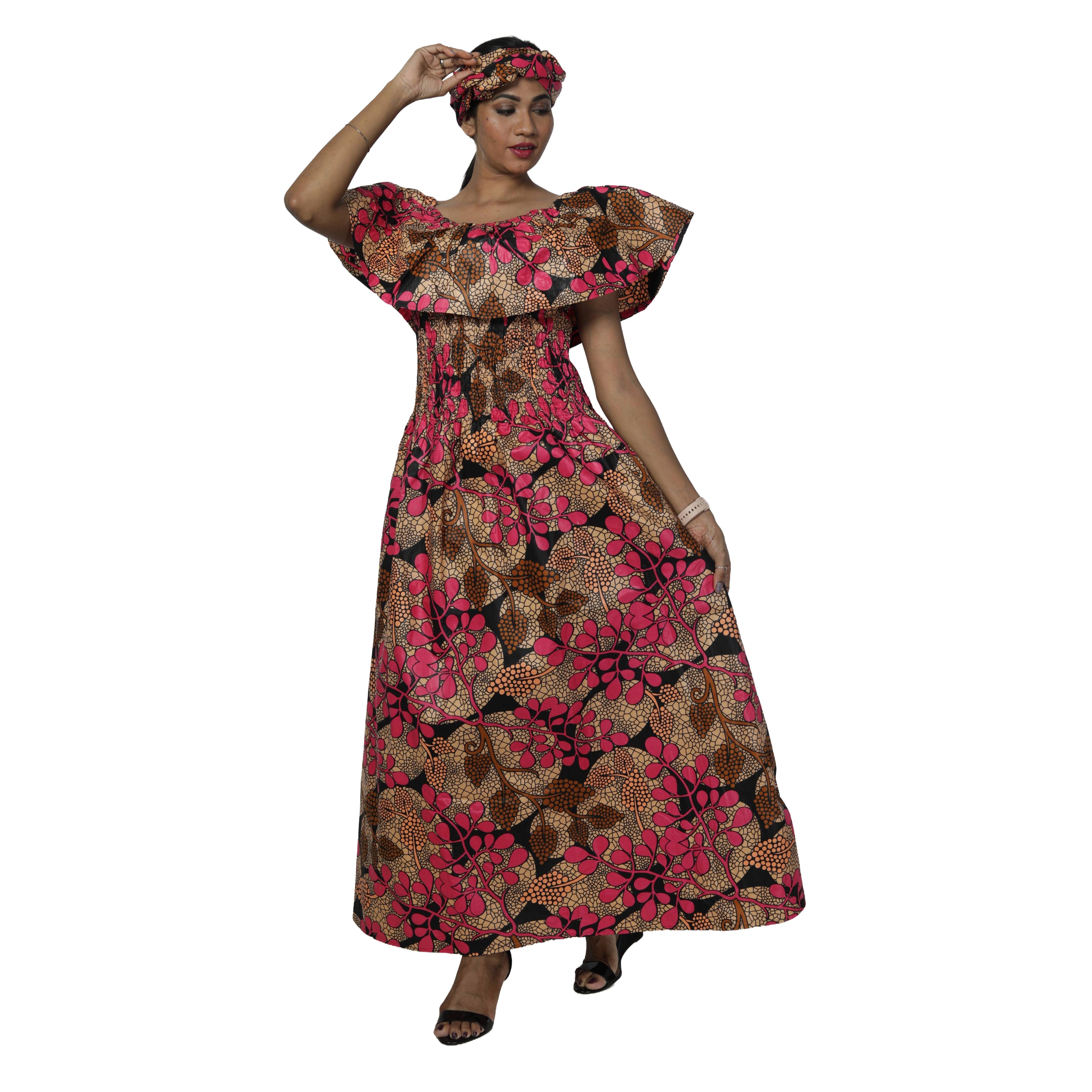 Women's Off Shoulder Smocking Maxi Dress -- FI-3014