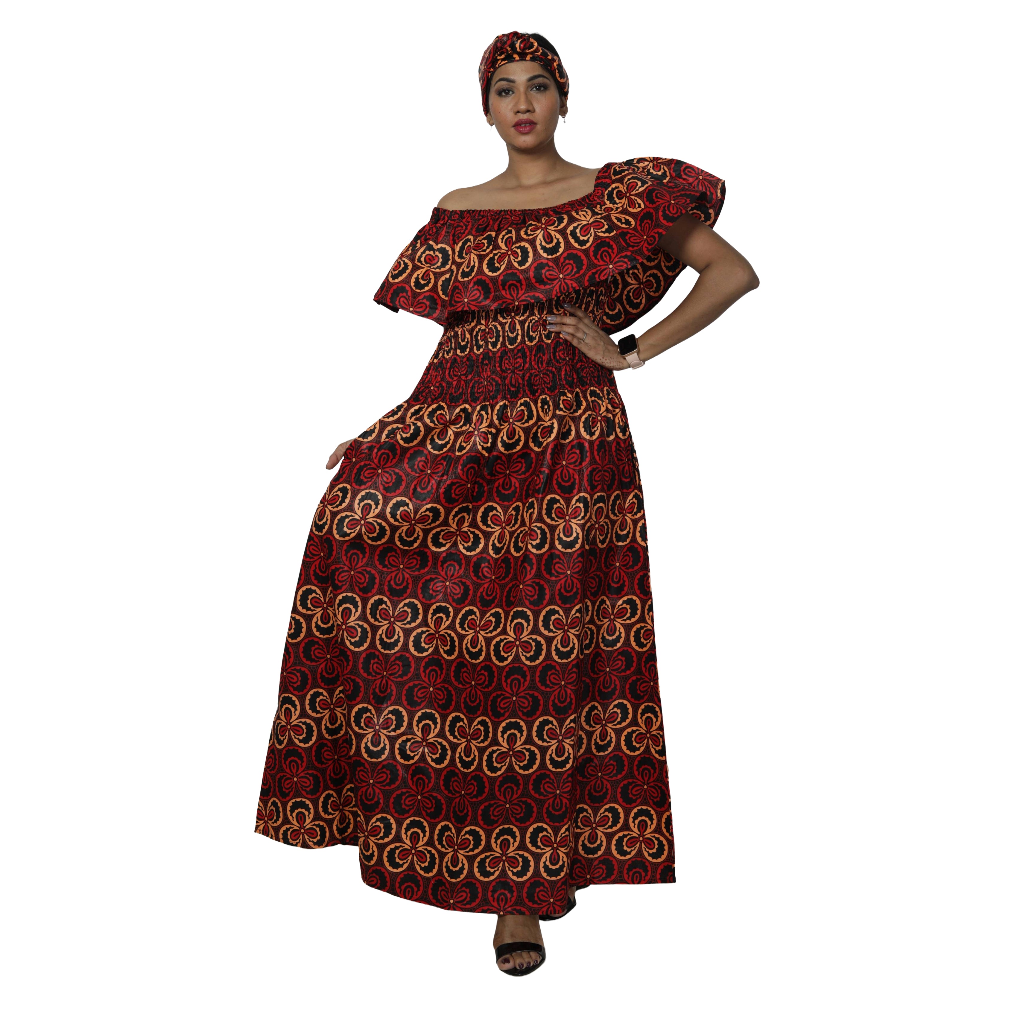 Women's Off Shoulder Smocking Maxi Dress -- FI-3014