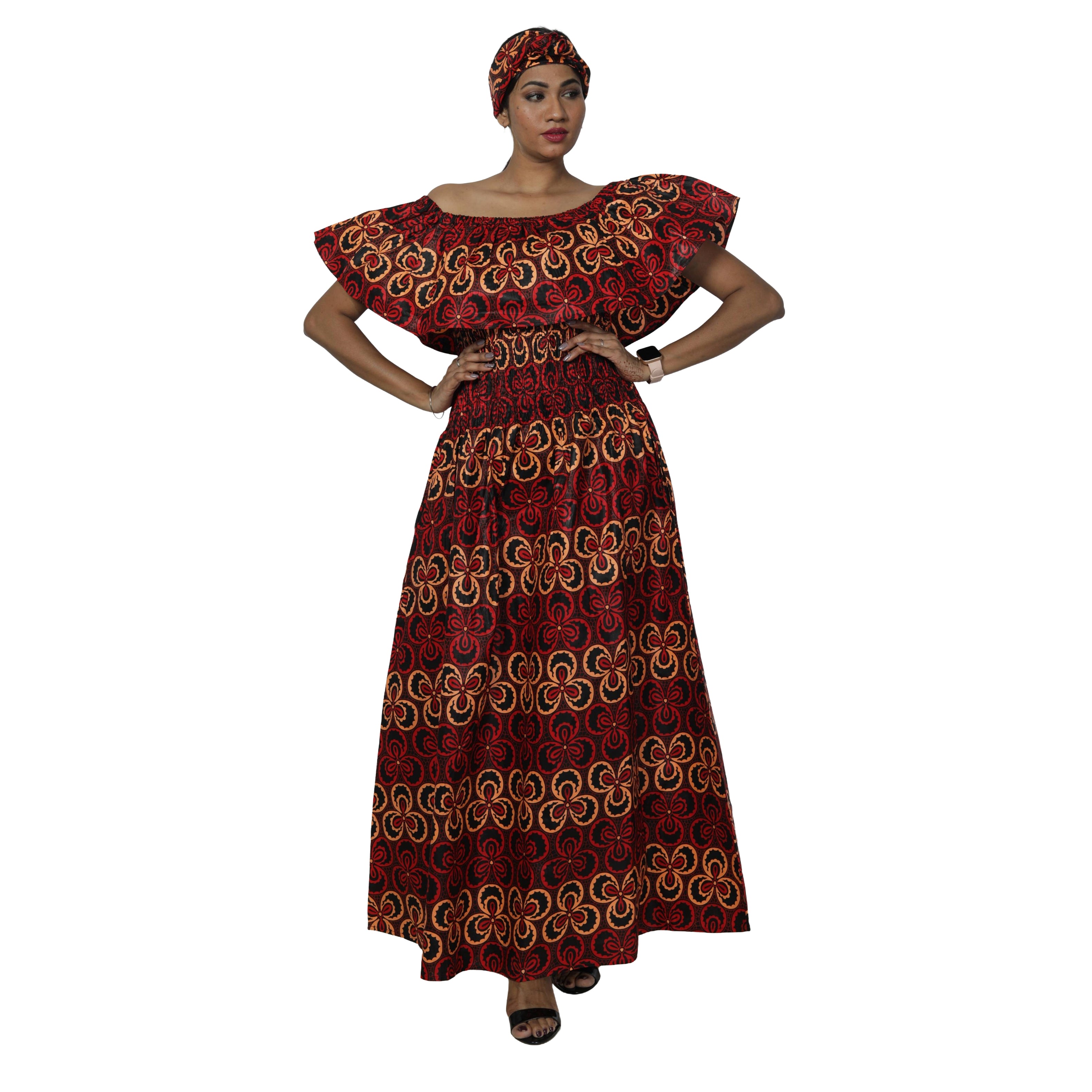 Women's Off Shoulder Smocking Maxi Dress -- FI-3014