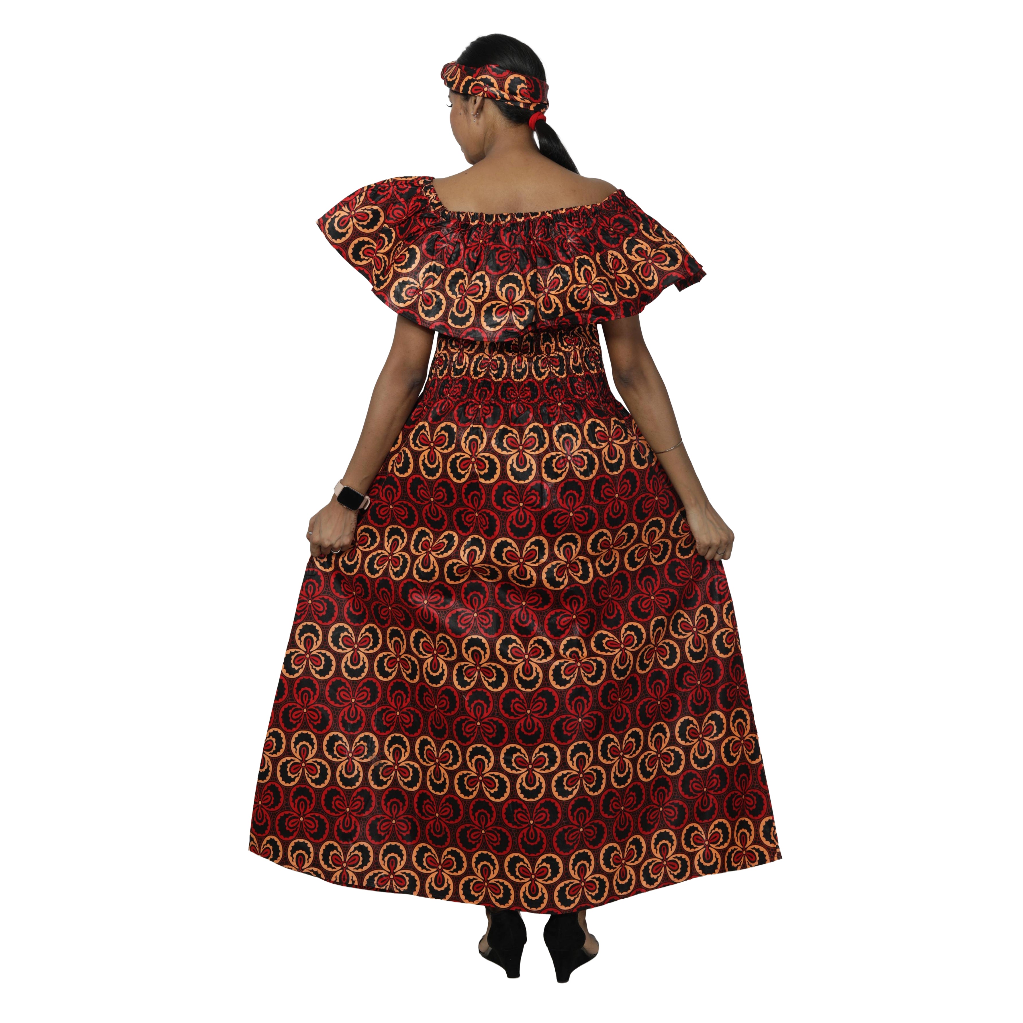 Women's Off Shoulder Smocking Maxi Dress -- FI-3014