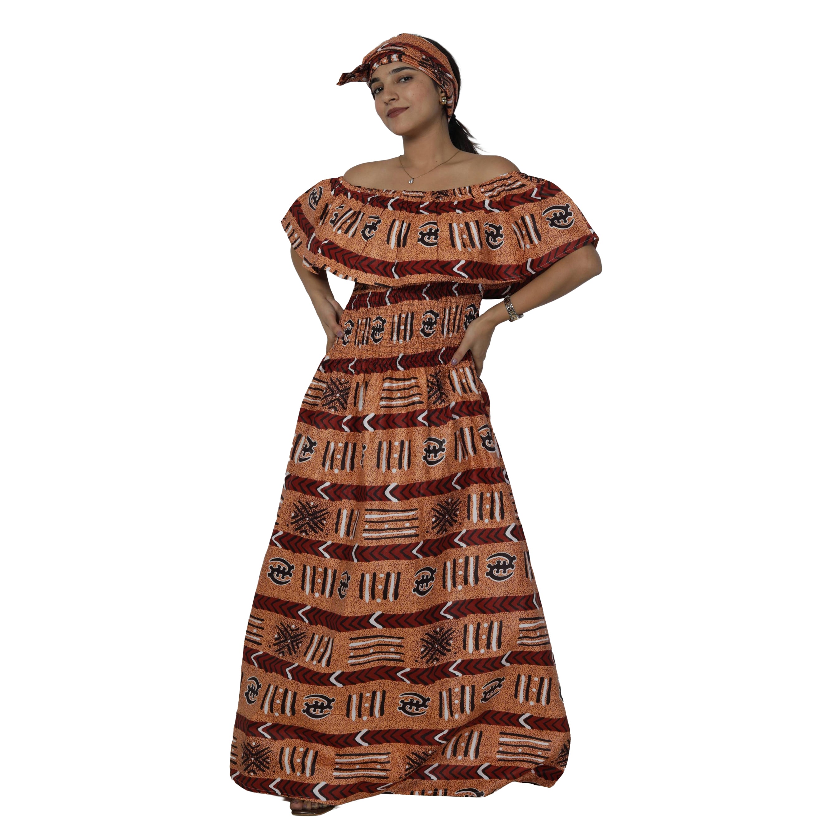 Women's Off Shoulder Smocking Maxi Dress -- FI-3014