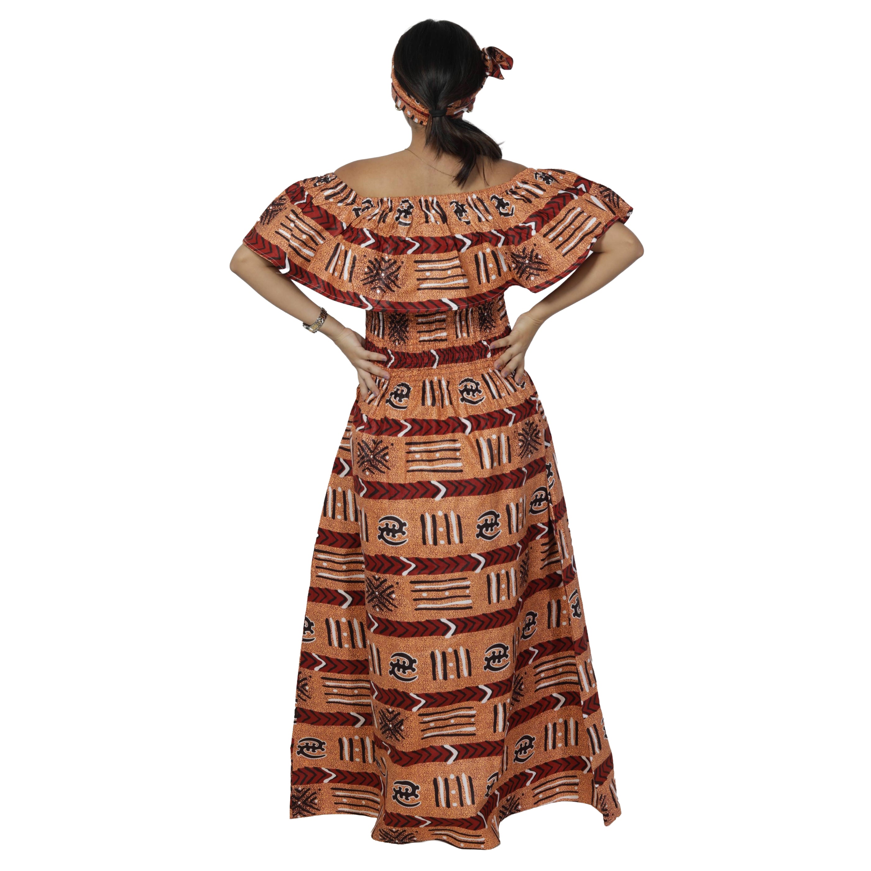 Women's Off Shoulder Smocking Maxi Dress -- FI-3014