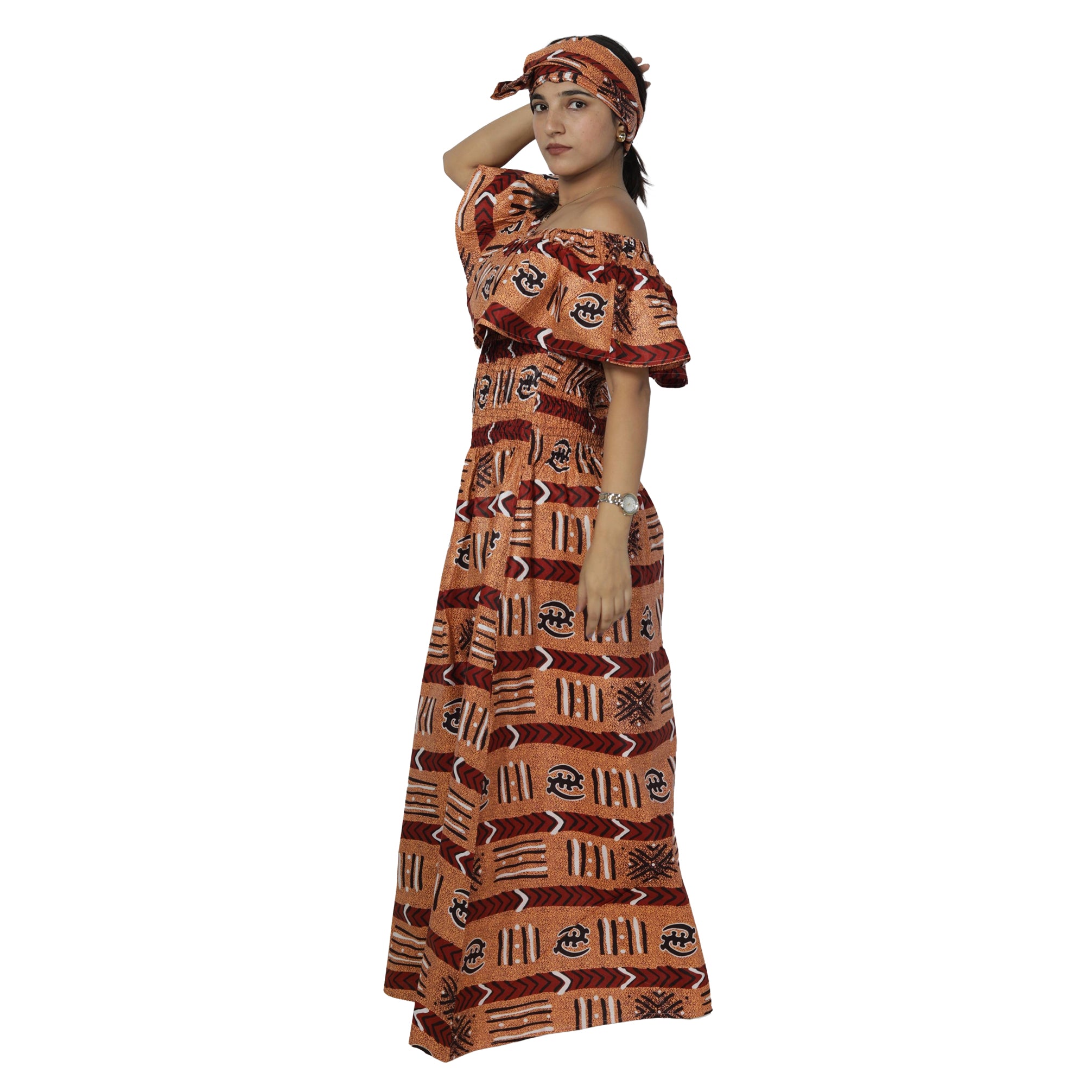 Women's Off Shoulder Smocking Maxi Dress -- FI-3014