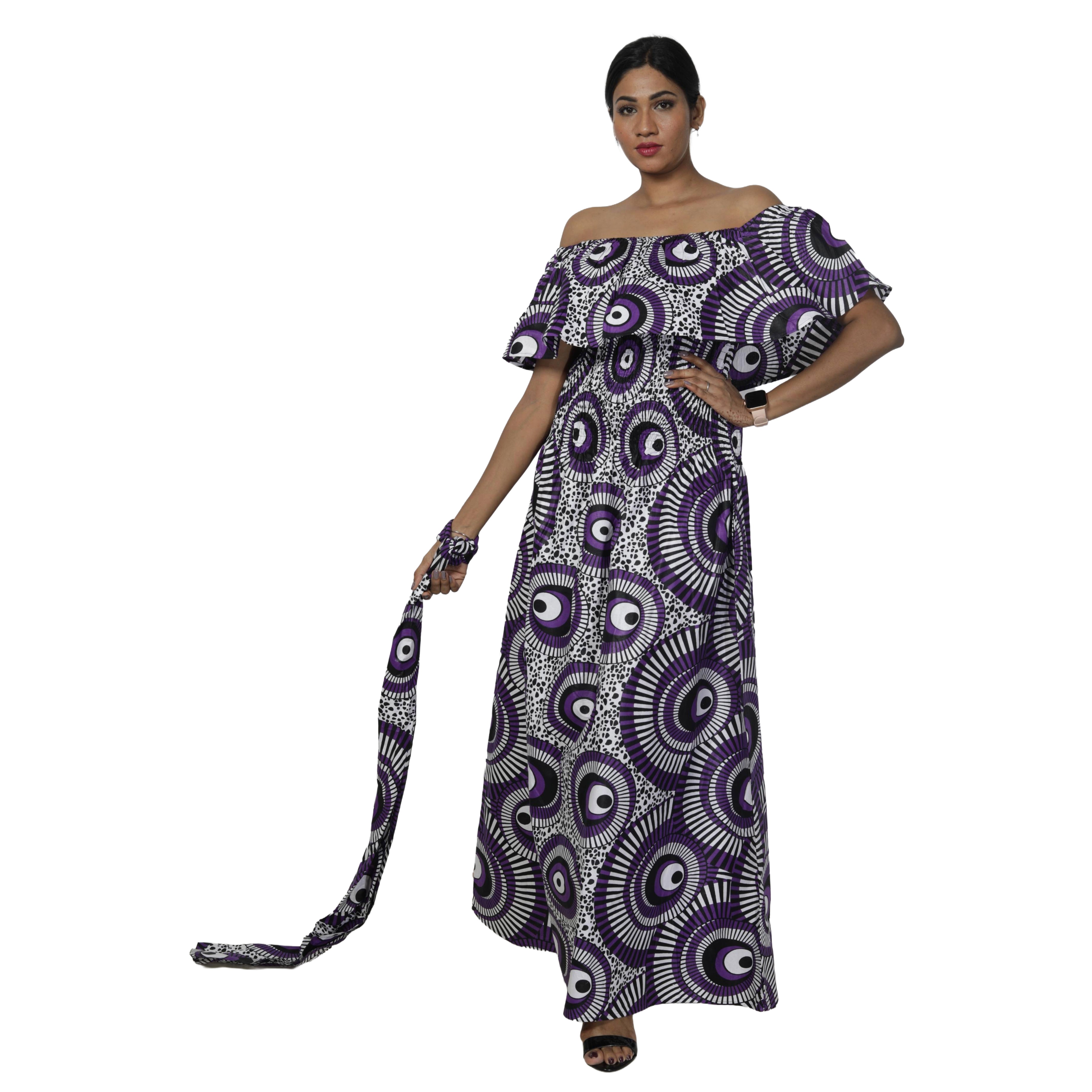 Women's Off Shoulder Smocking Maxi Dress -- FI-3014