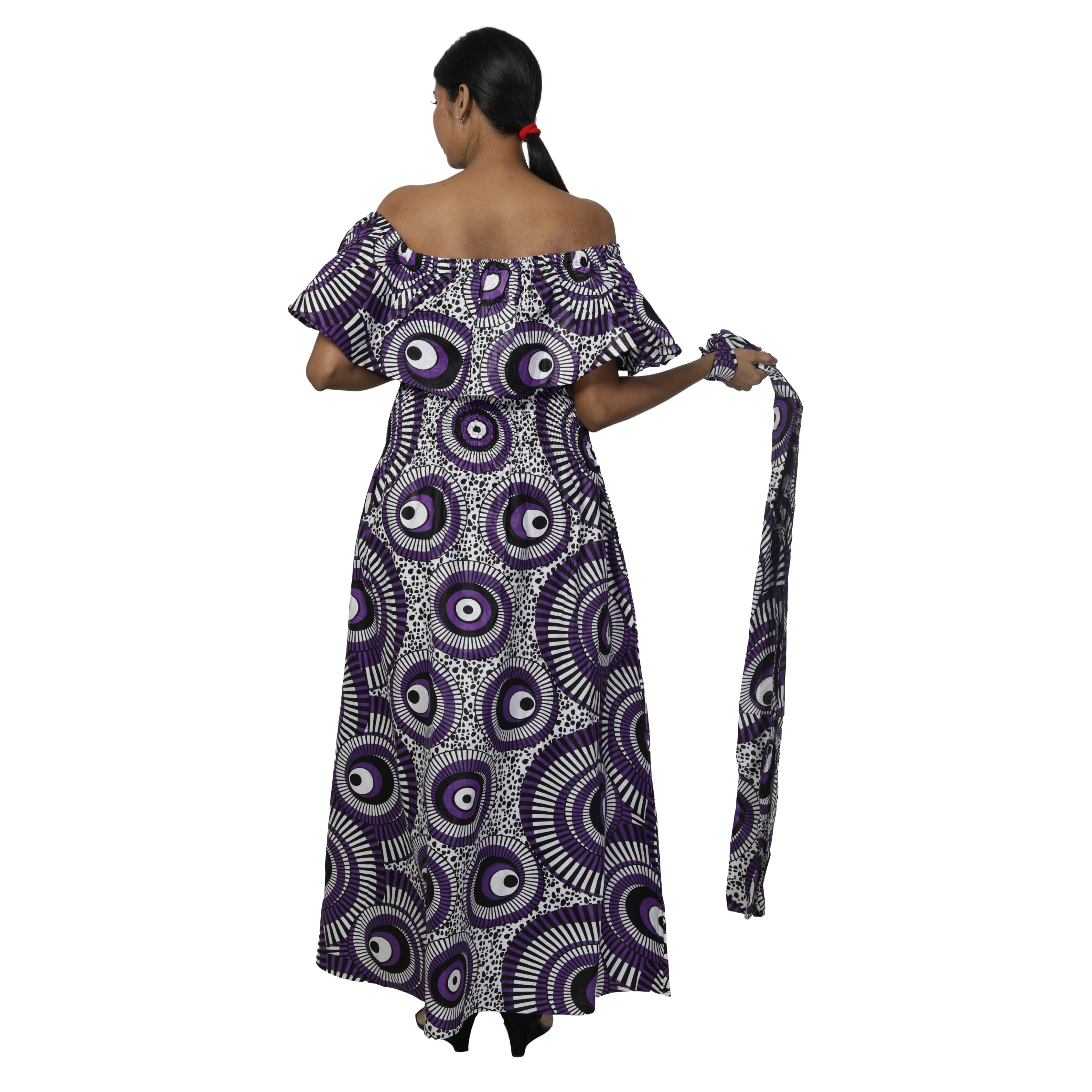 Women's Off Shoulder Smocking Maxi Dress -- FI-3014