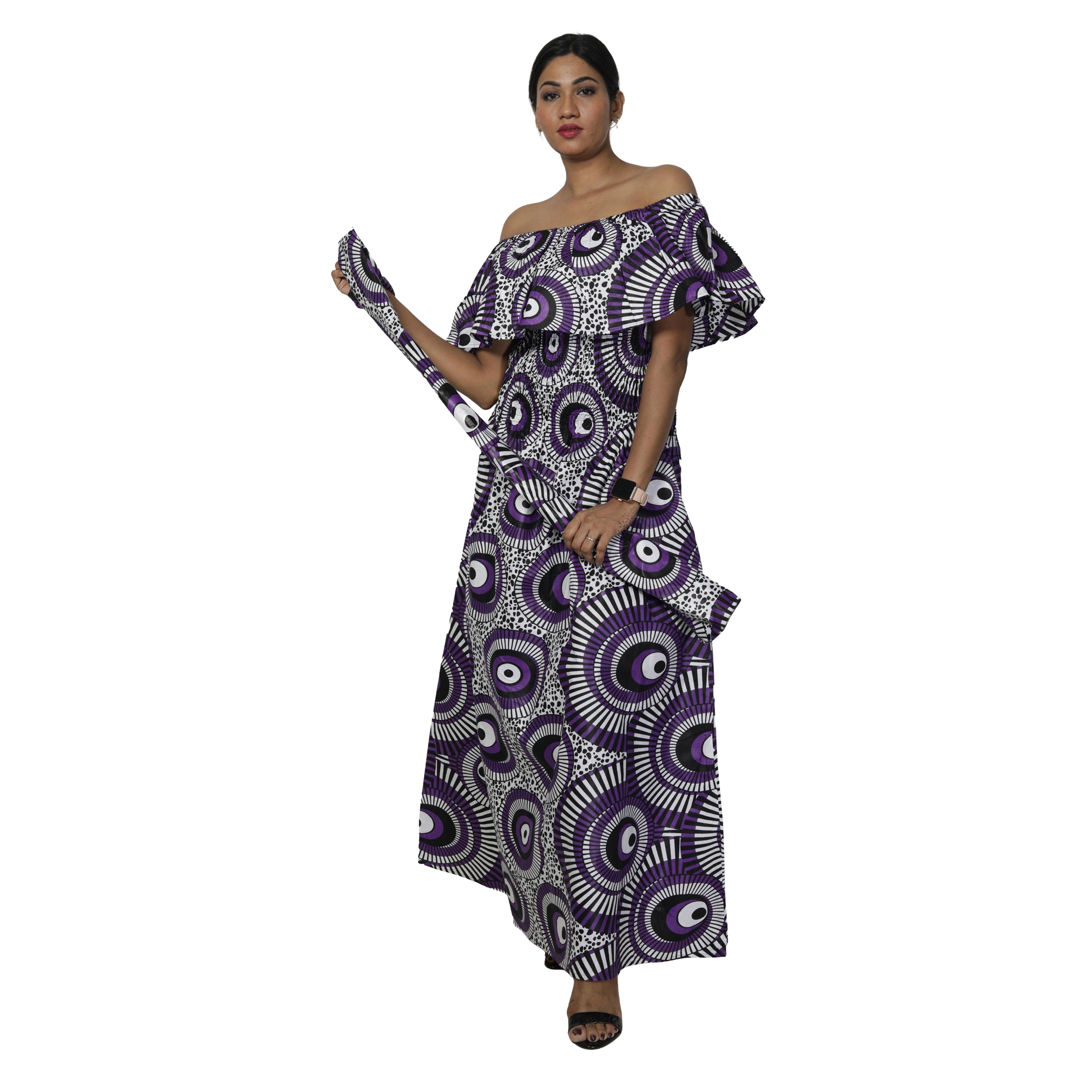 Women's Off Shoulder Smocking Maxi Dress -- FI-3014