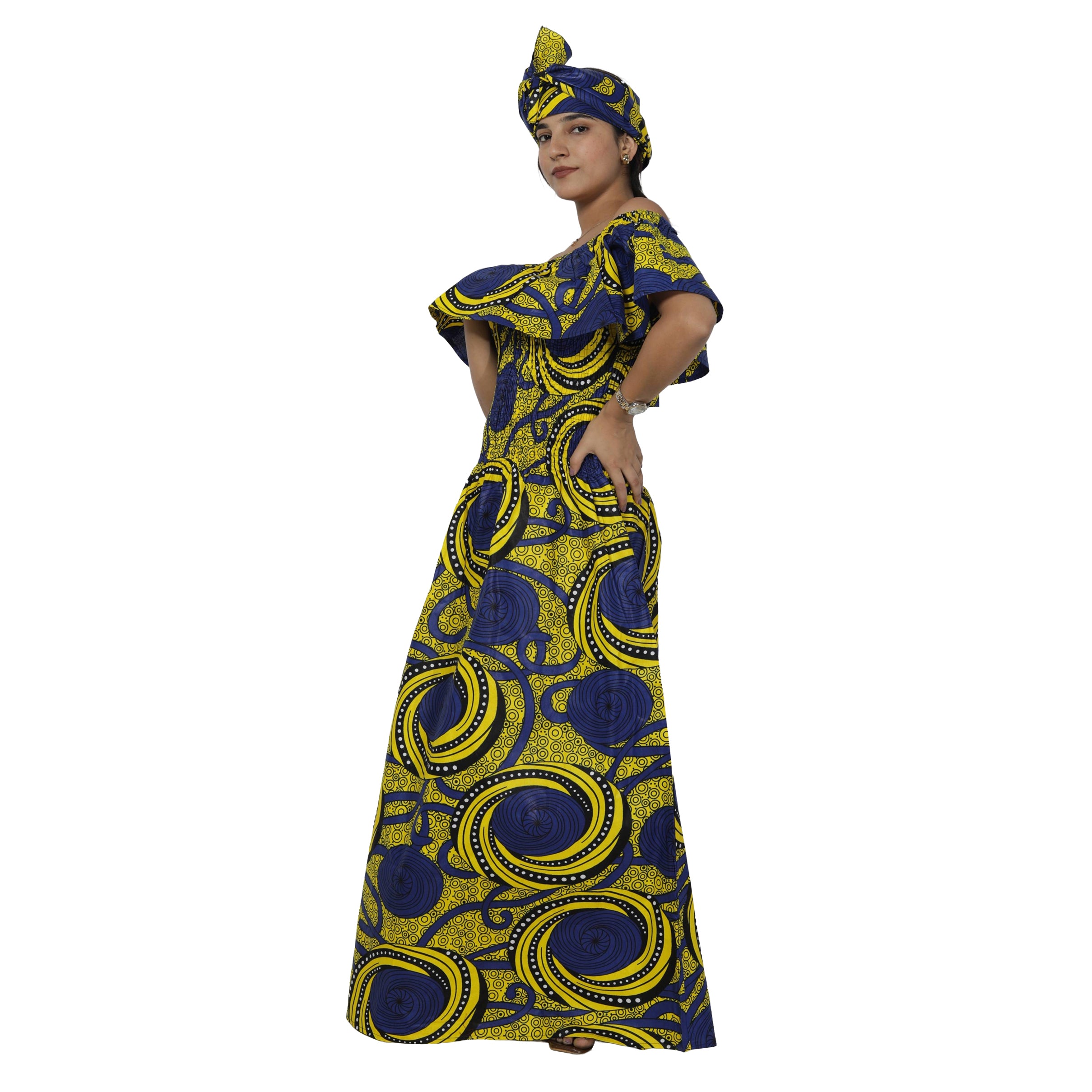 Women's Off Shoulder Smocking Maxi Dress -- FI-3014