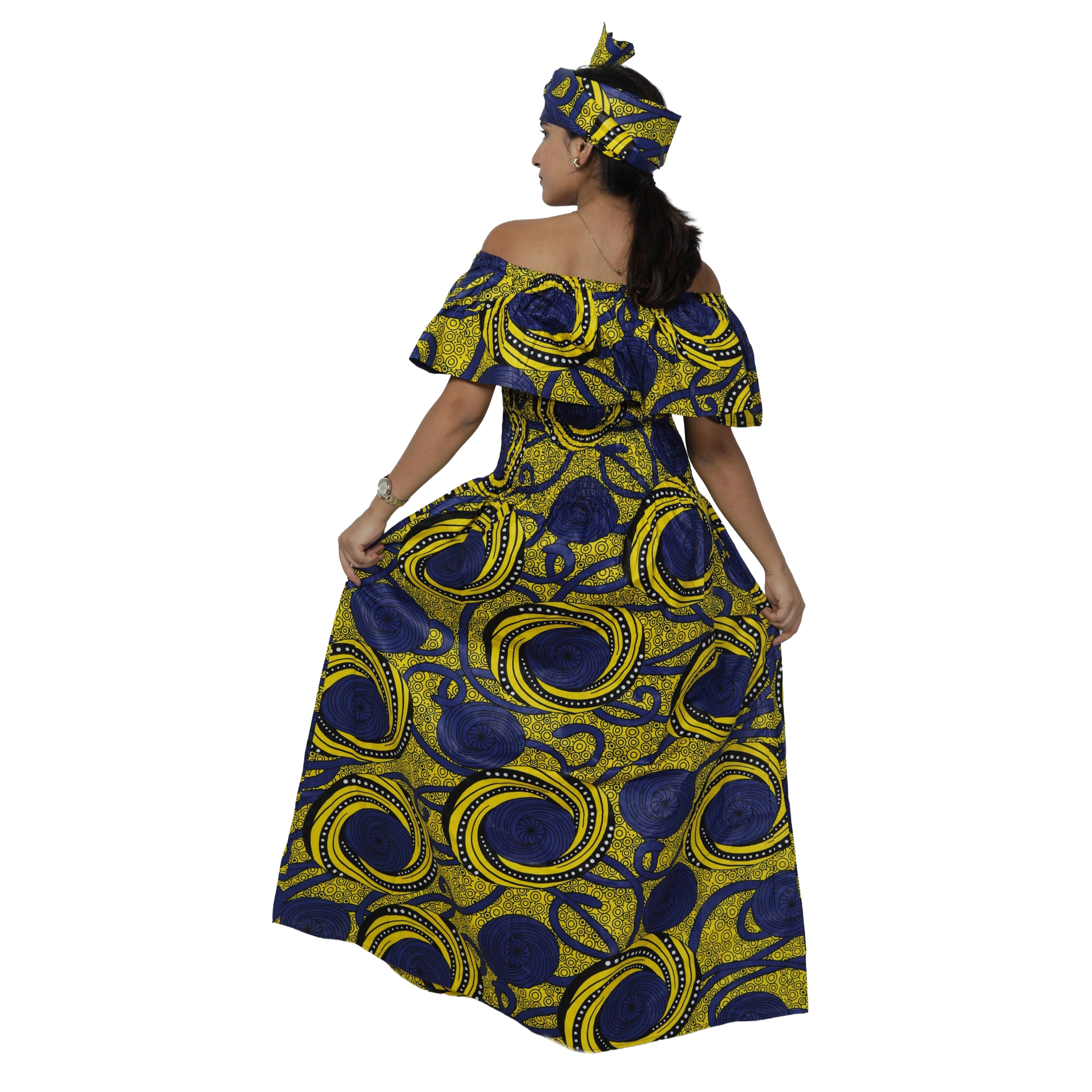 Women's Off Shoulder Smocking Maxi Dress -- FI-3014