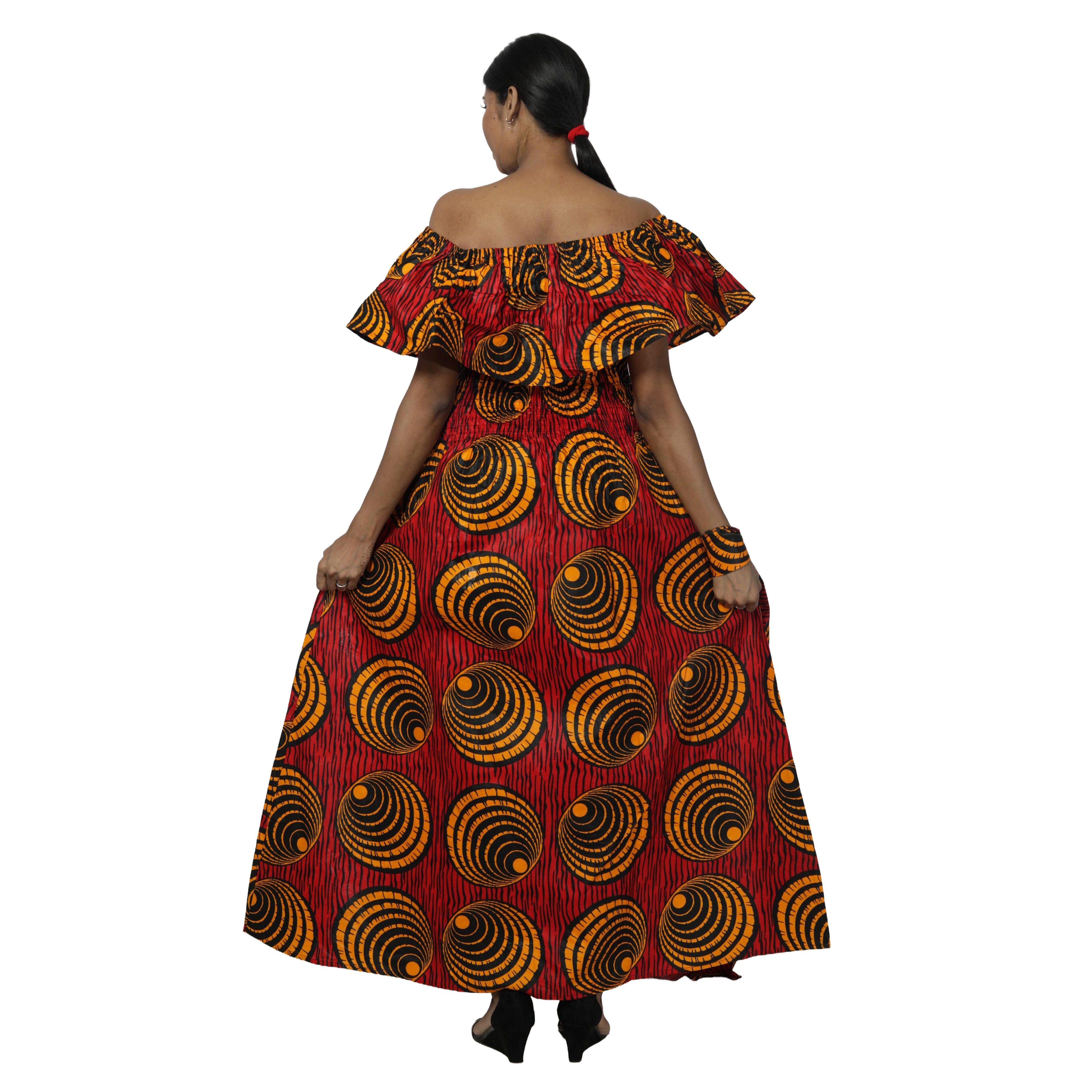 Women's Off Shoulder Smocking Maxi Dress -- FI-3014