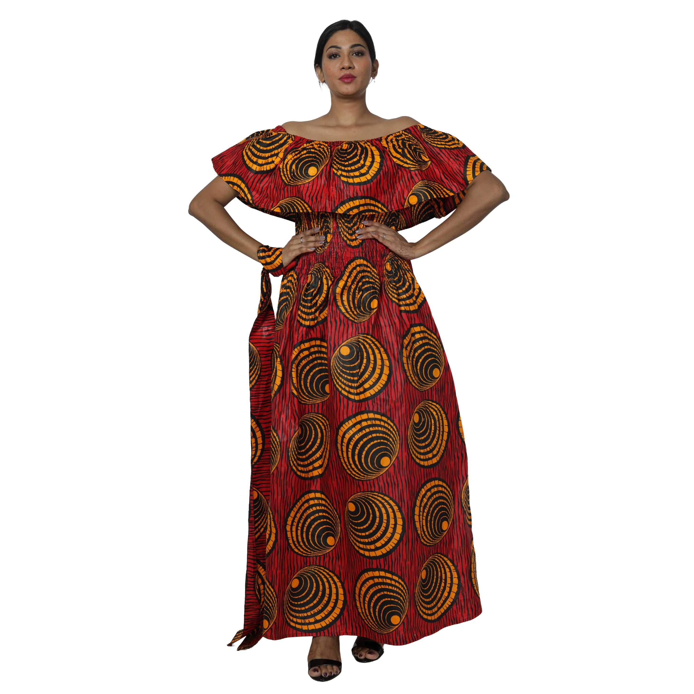 Women's Off Shoulder Smocking Maxi Dress -- FI-3014