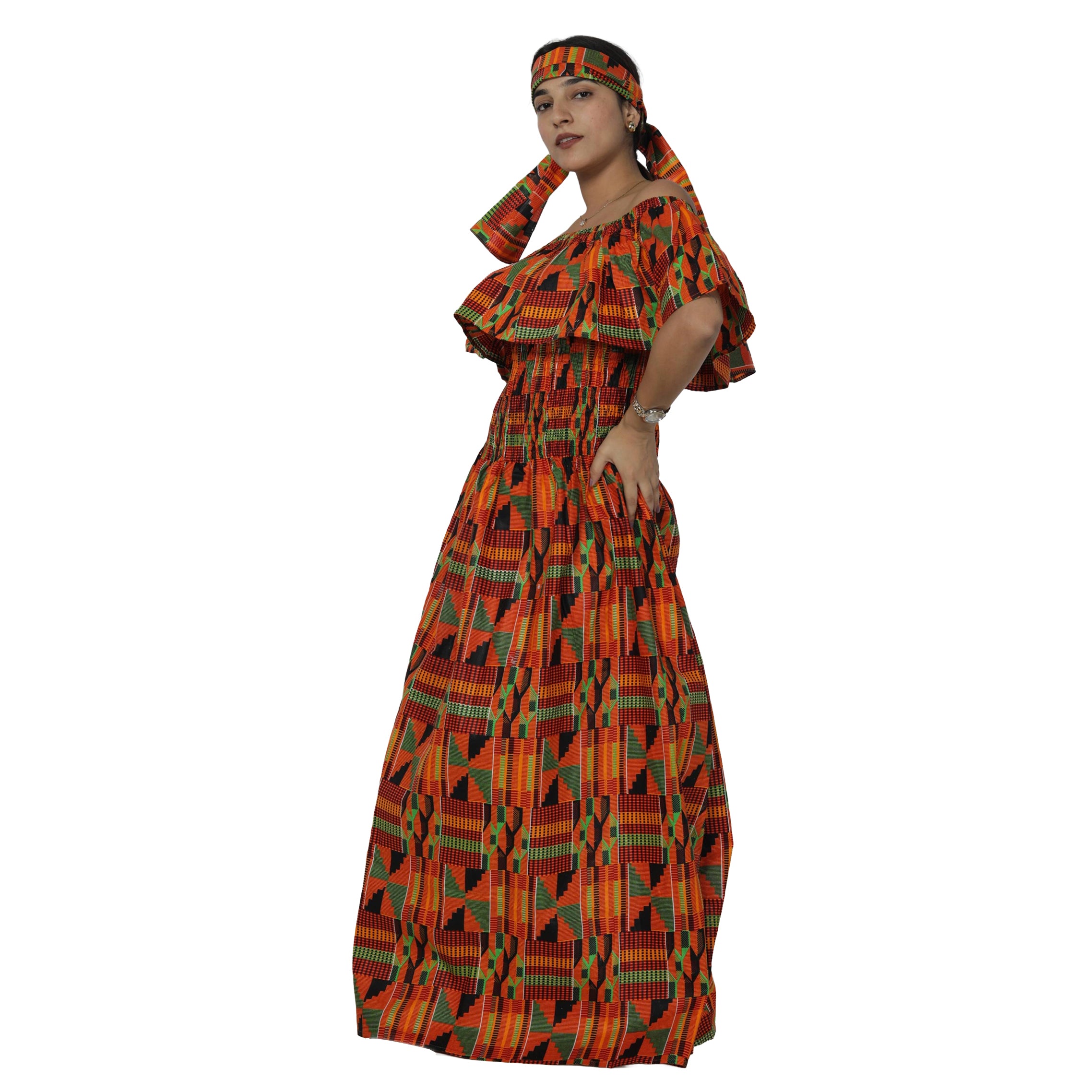 Women's Off Shoulder Smocking Maxi Dress -- FI-3014