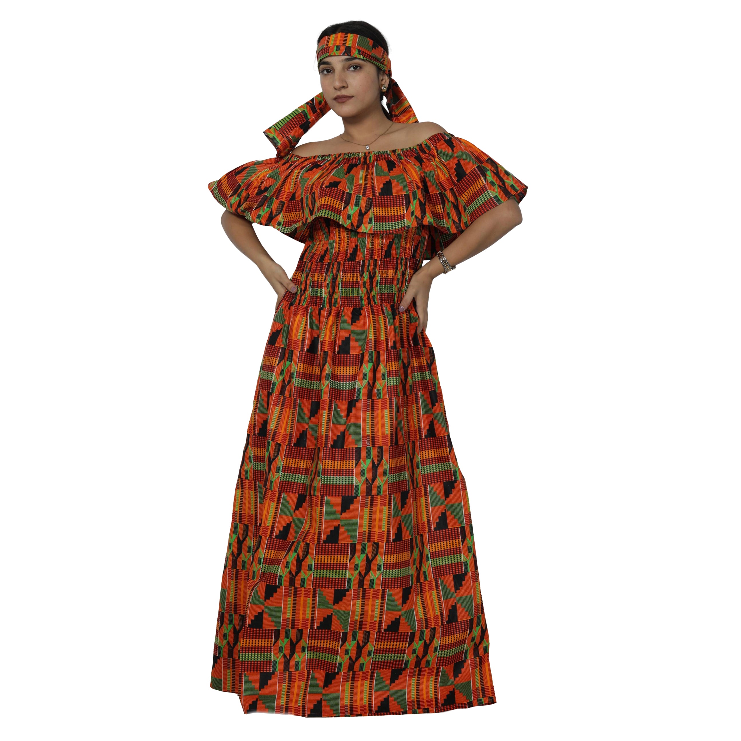Women's Off Shoulder Smocking Maxi Dress -- FI-3014