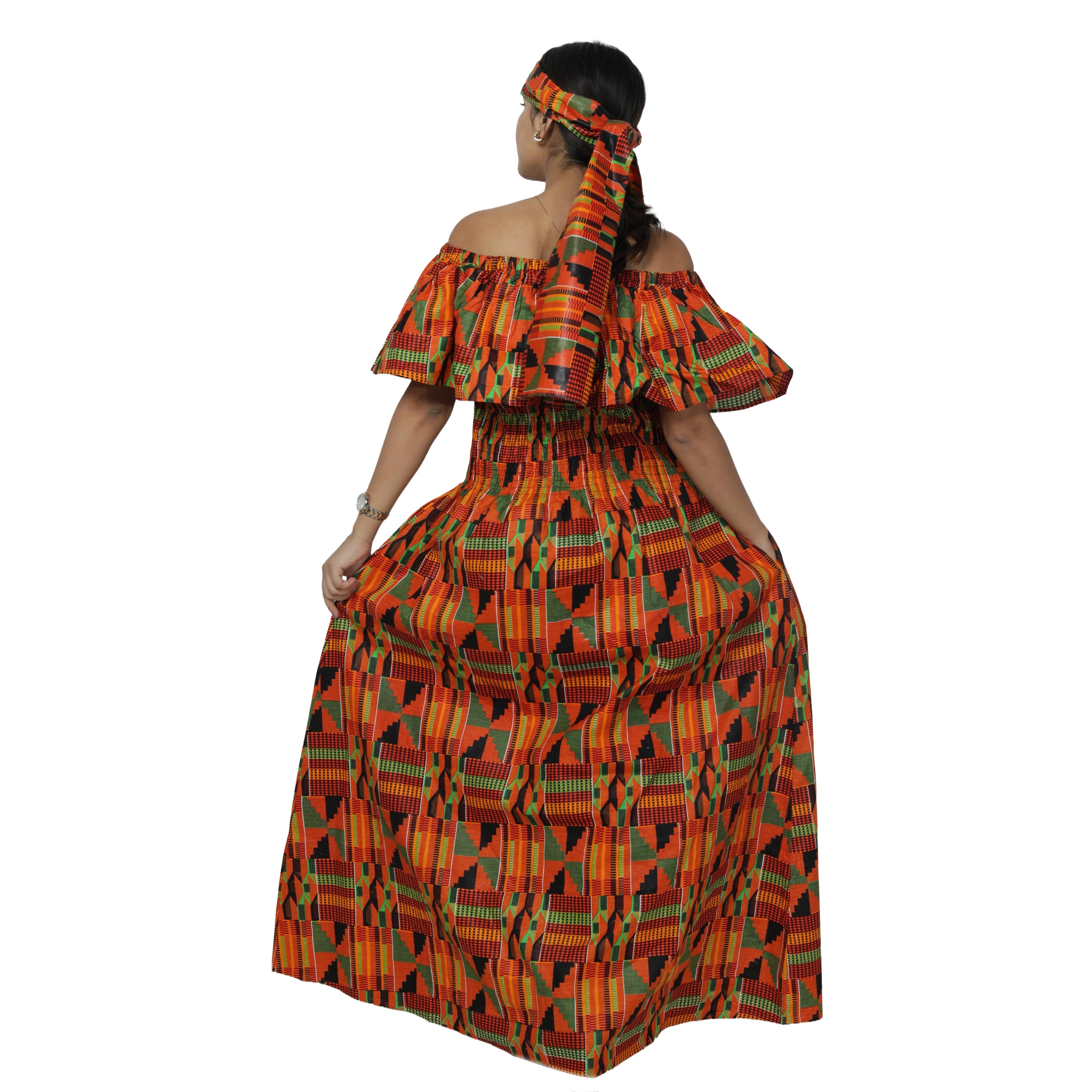 Women's Off Shoulder Smocking Maxi Dress -- FI-3014