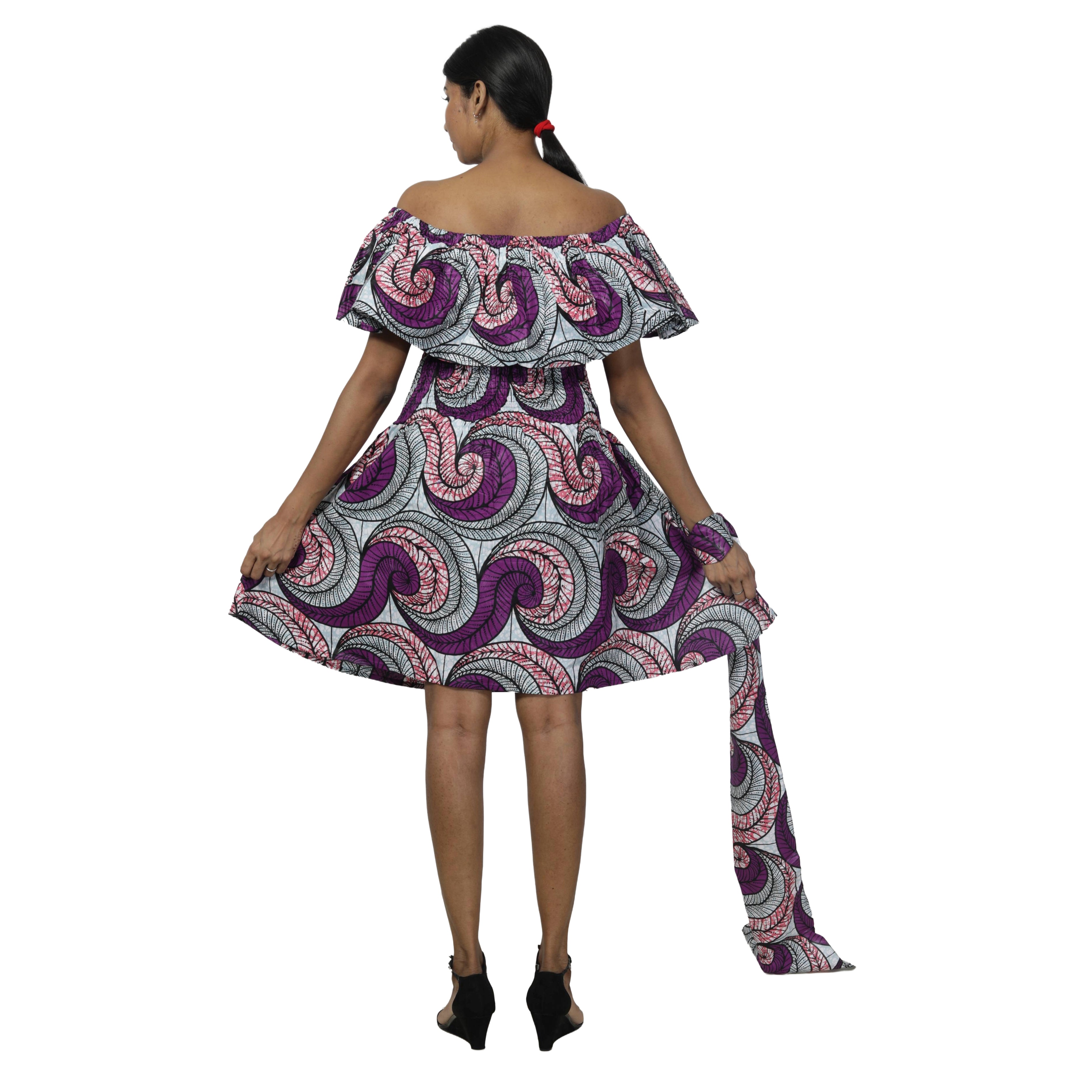 Women's Off Shoulder Smocking Mini Dress -- FI-3014 mini