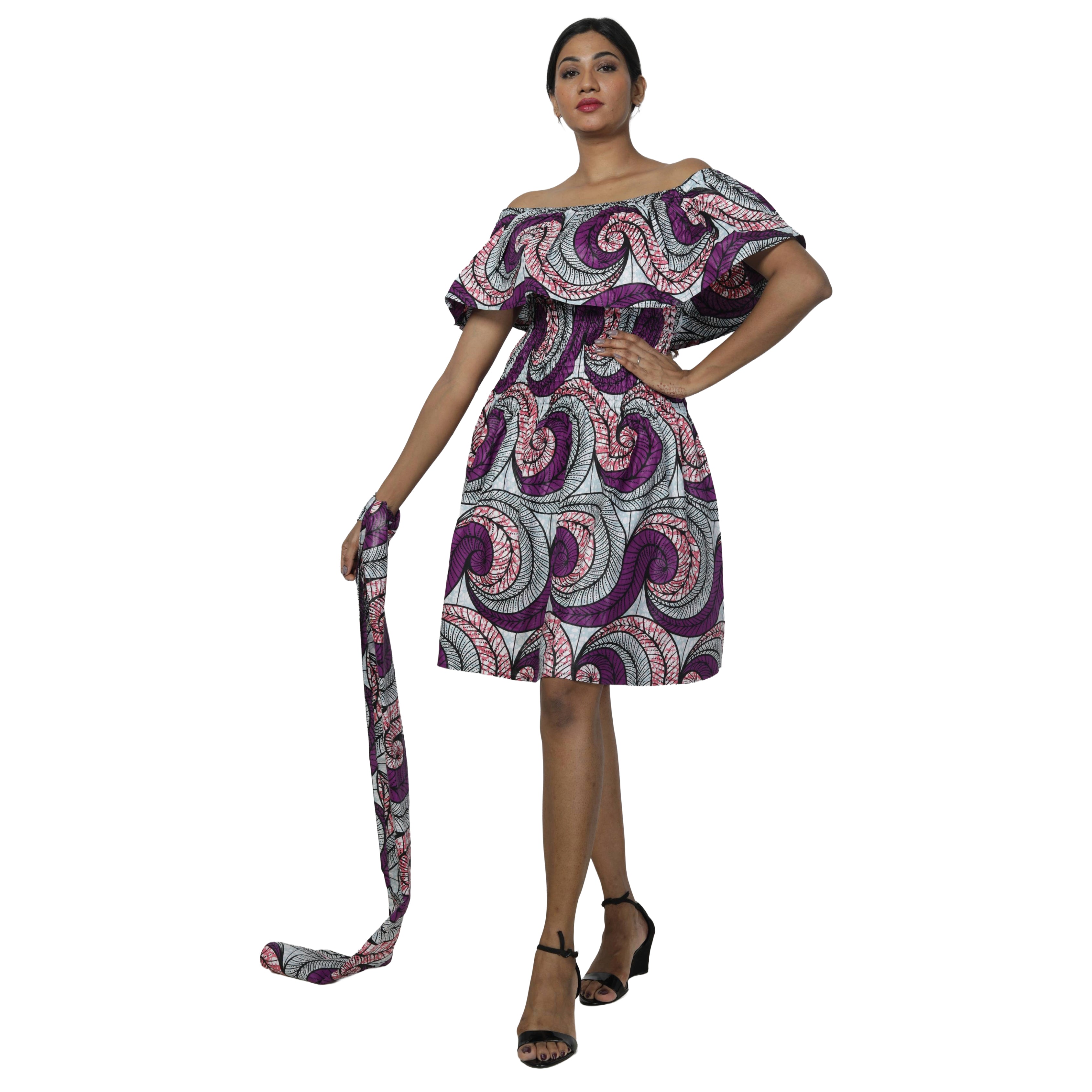 Women's Off Shoulder Smocking Mini Dress -- FI-3014 mini