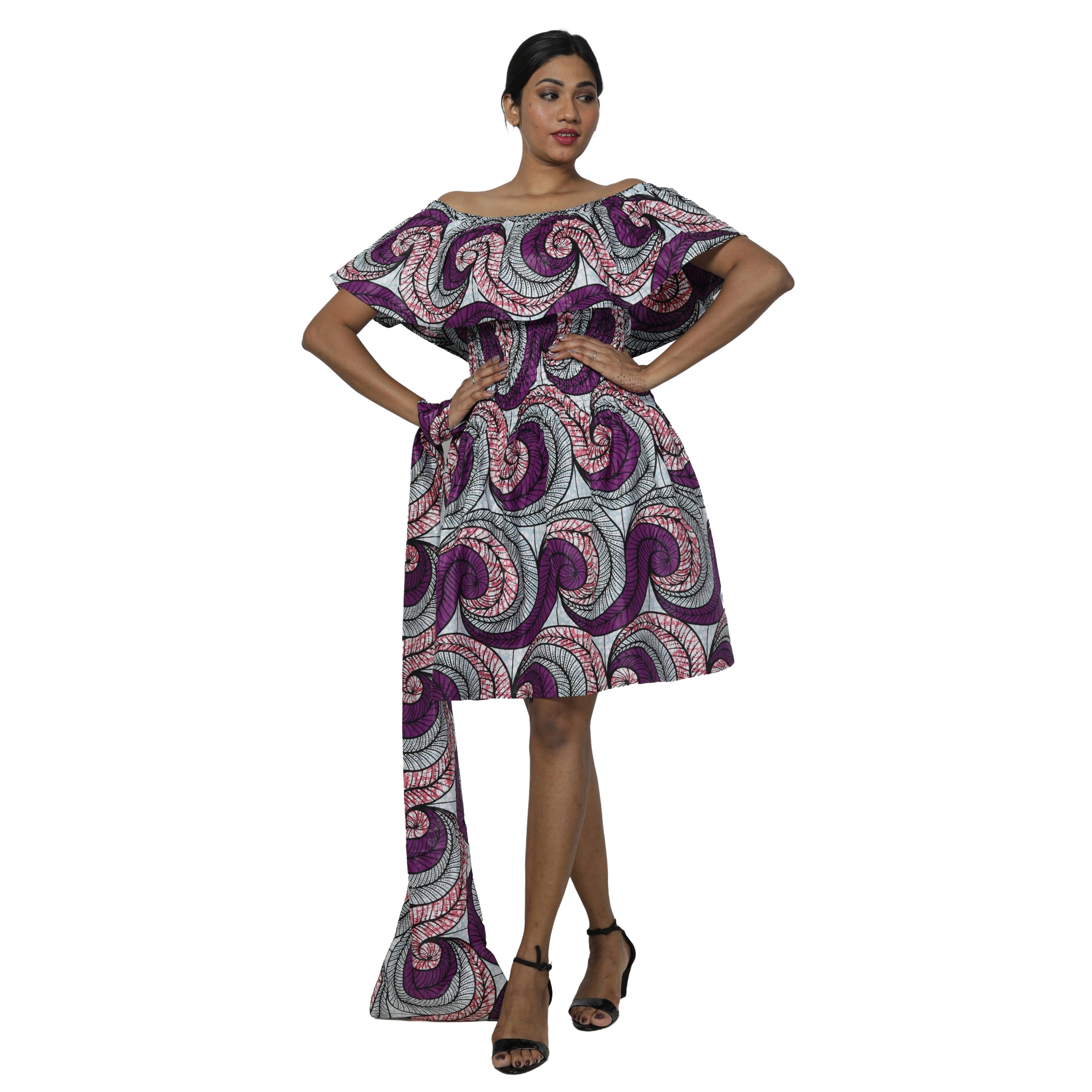 Women's Off Shoulder Smocking Mini Dress -- FI-3014 mini