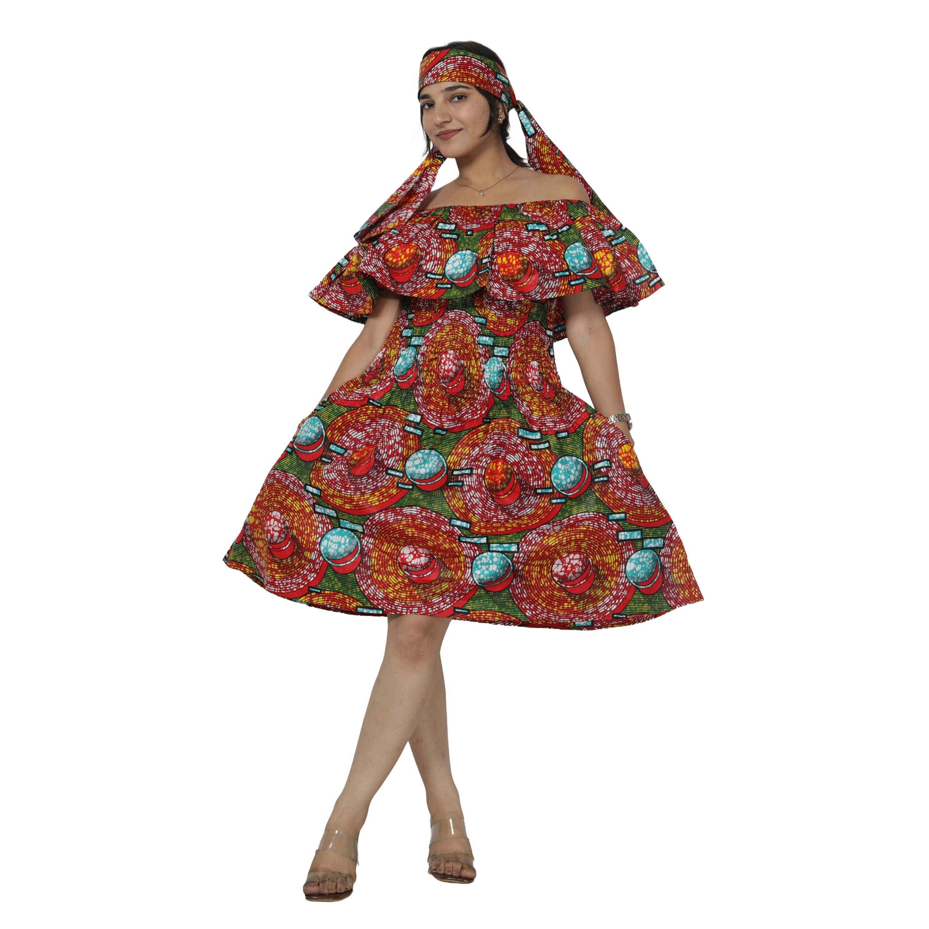 Women's Off Shoulder Smocking Mini Dress -- FI-3014 mini