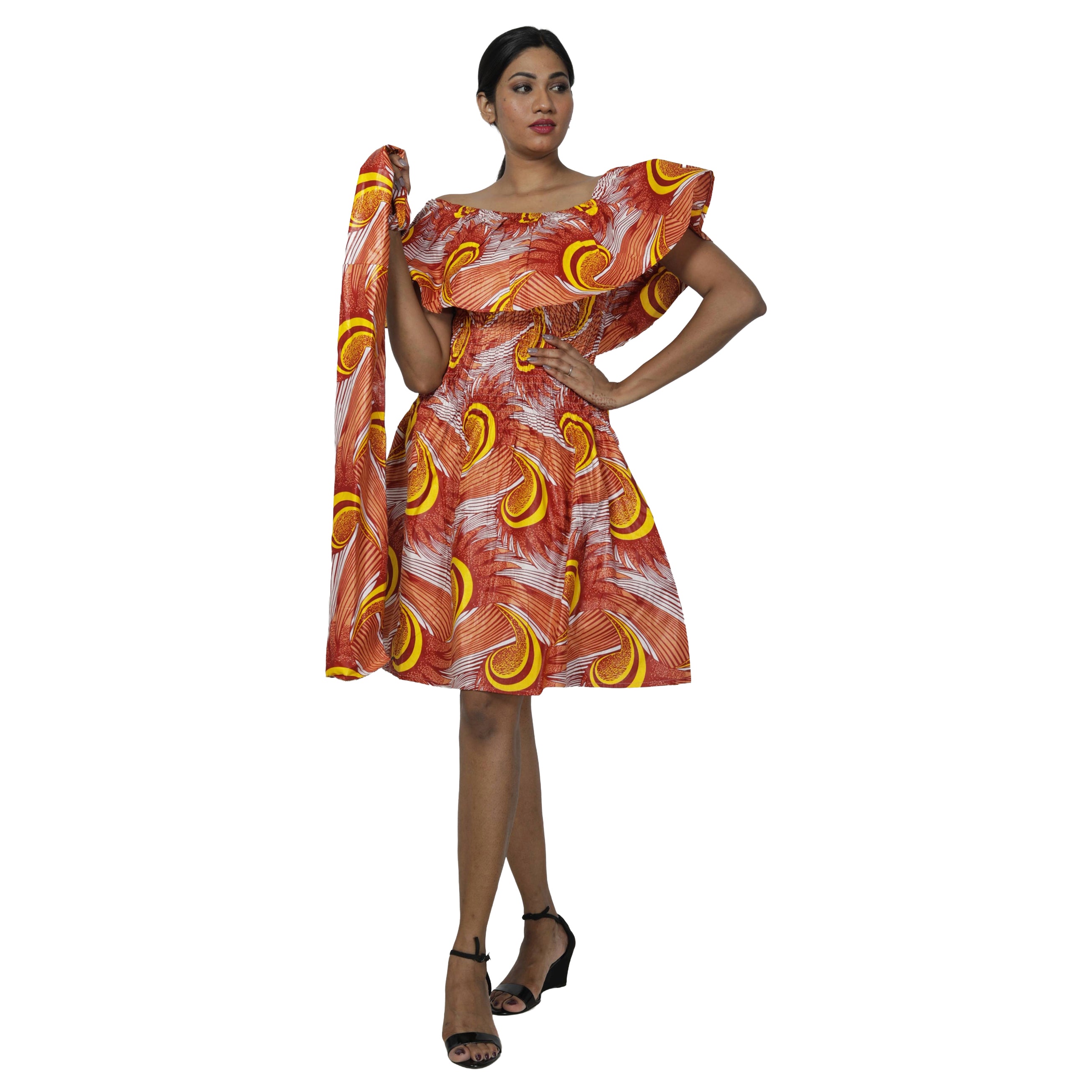 Women's Off Shoulder Smocking Mini Dress -- FI-3014 mini