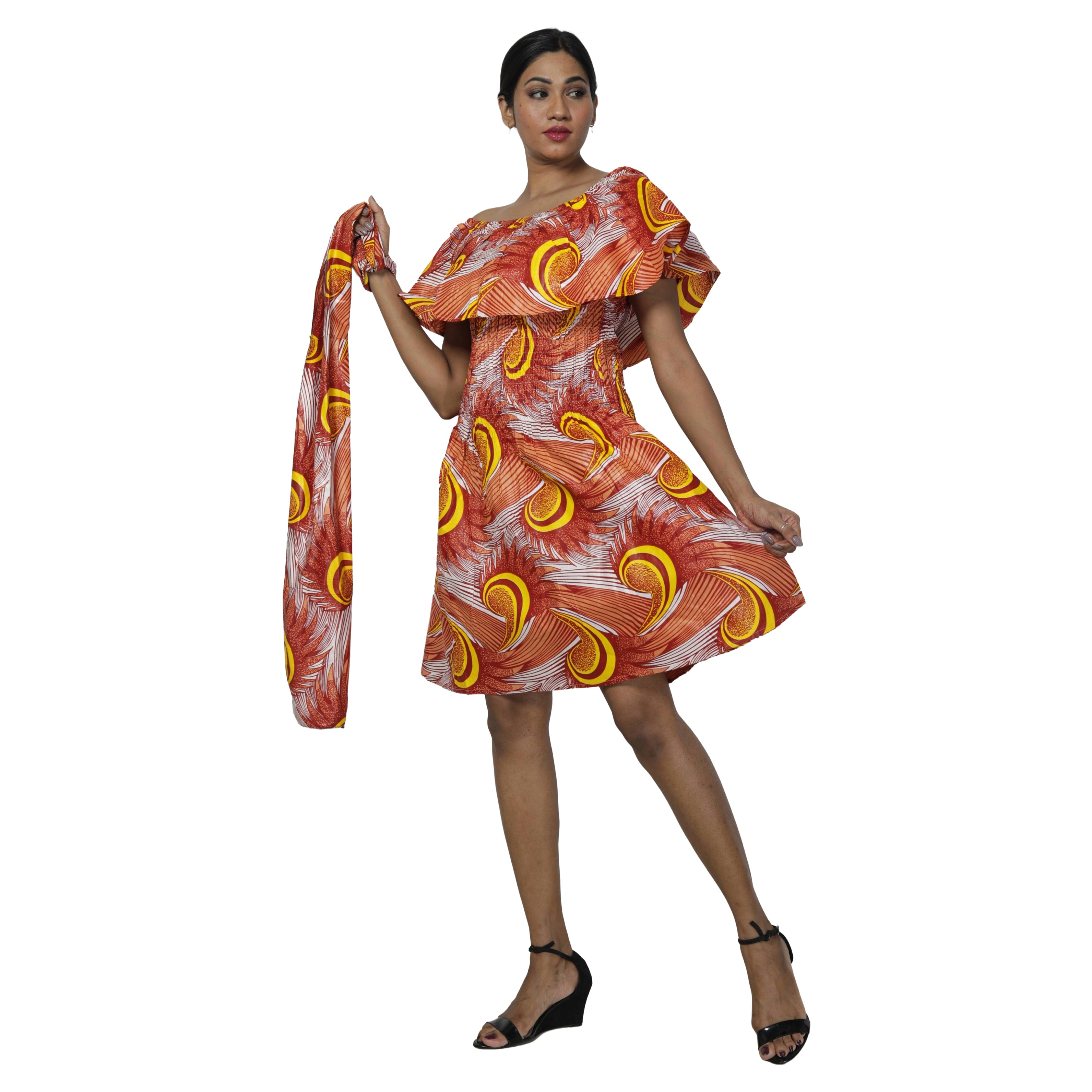 Women's Off Shoulder Smocking Mini Dress -- FI-3014 mini