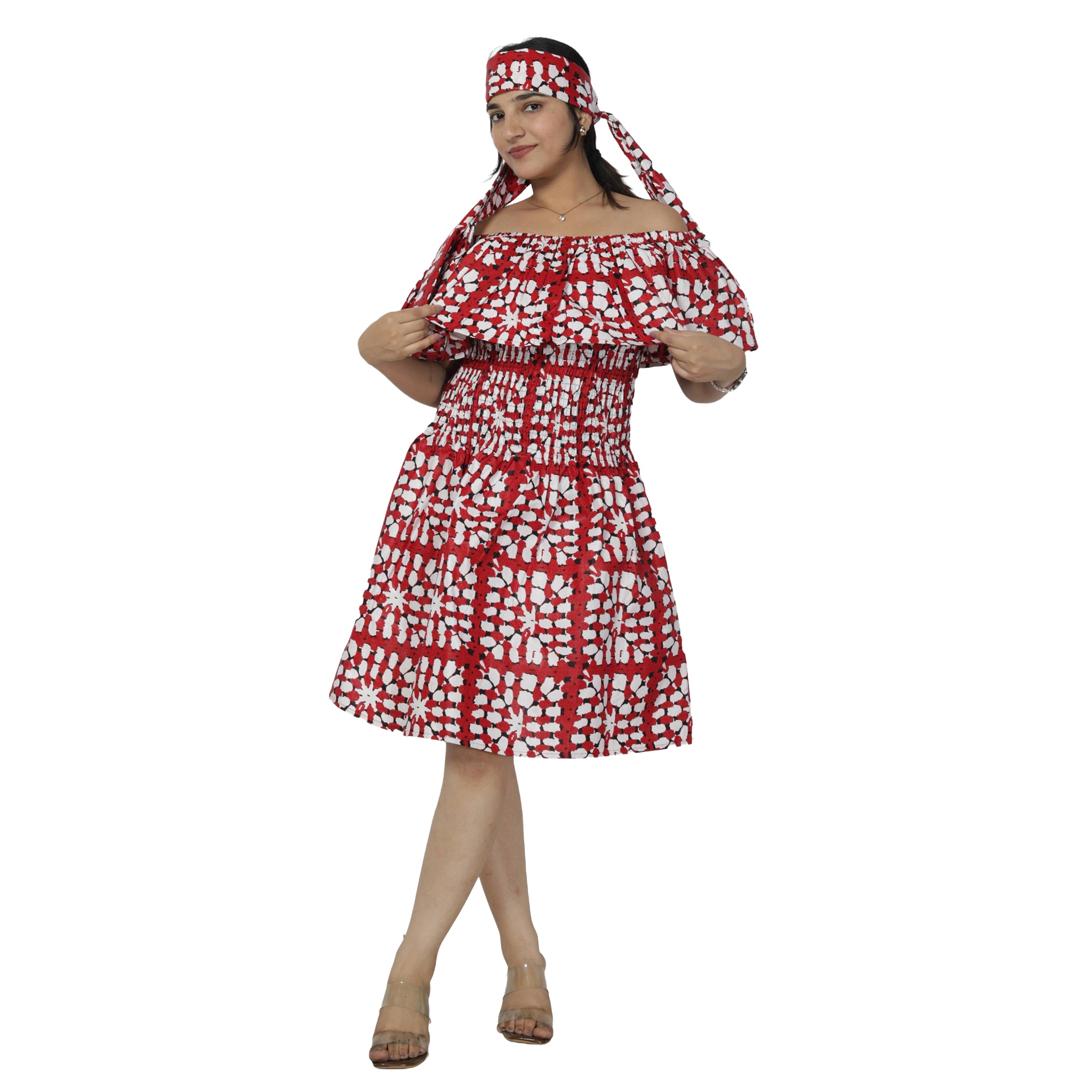 Women's Off Shoulder Smocking Mini Dress -- FI-3014 mini