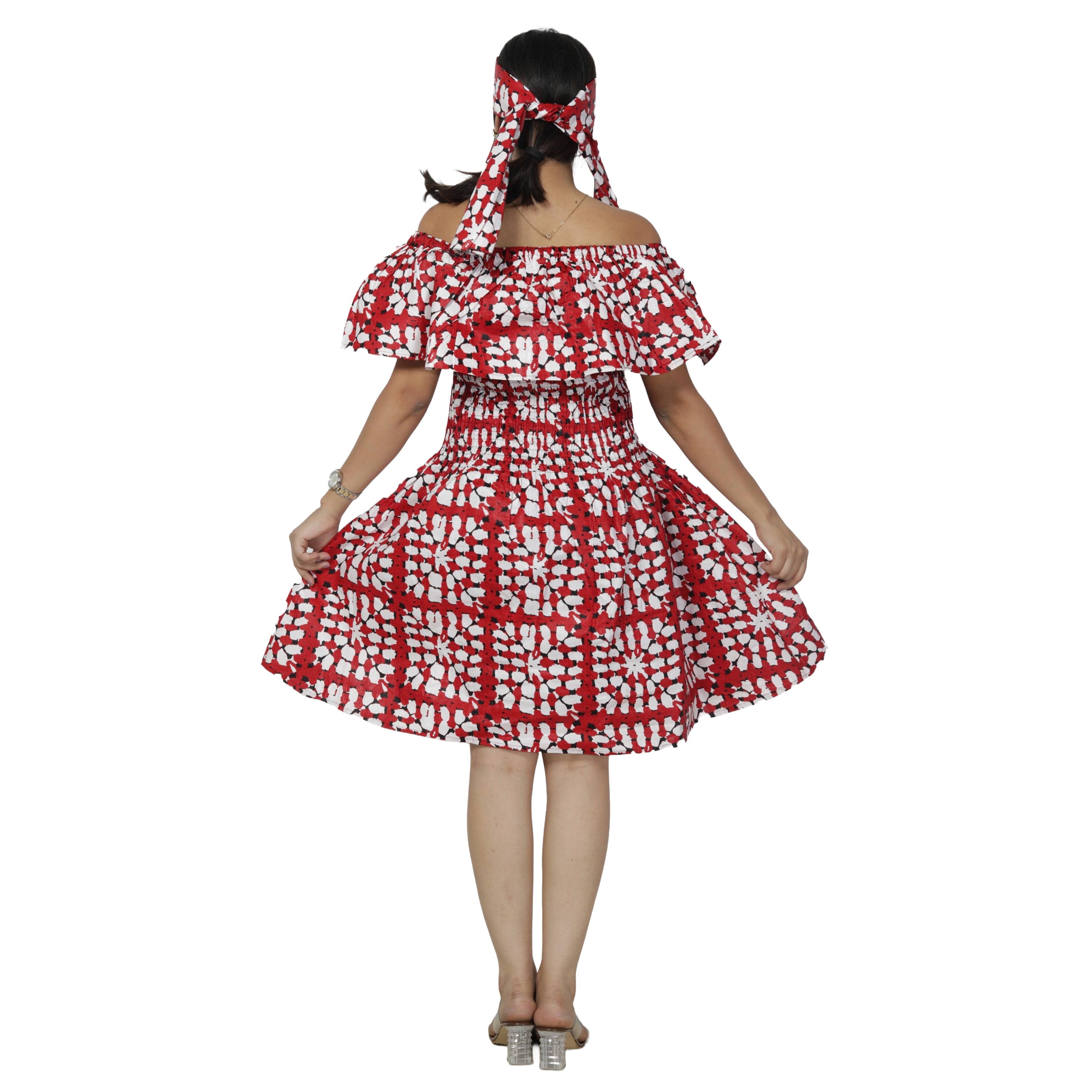 Women's Off Shoulder Smocking Mini Dress -- FI-3014 mini