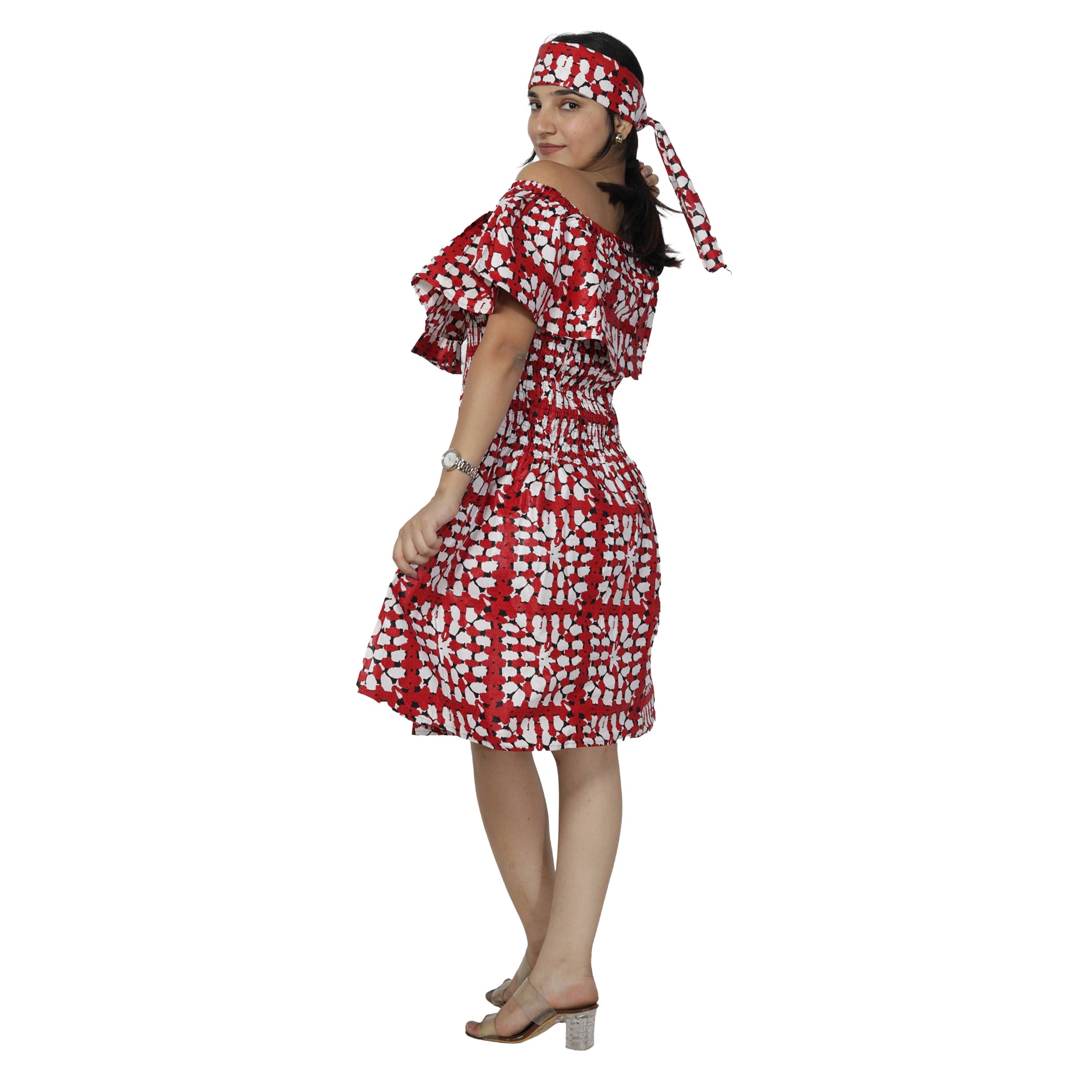 Women's Off Shoulder Smocking Mini Dress -- FI-3014 mini