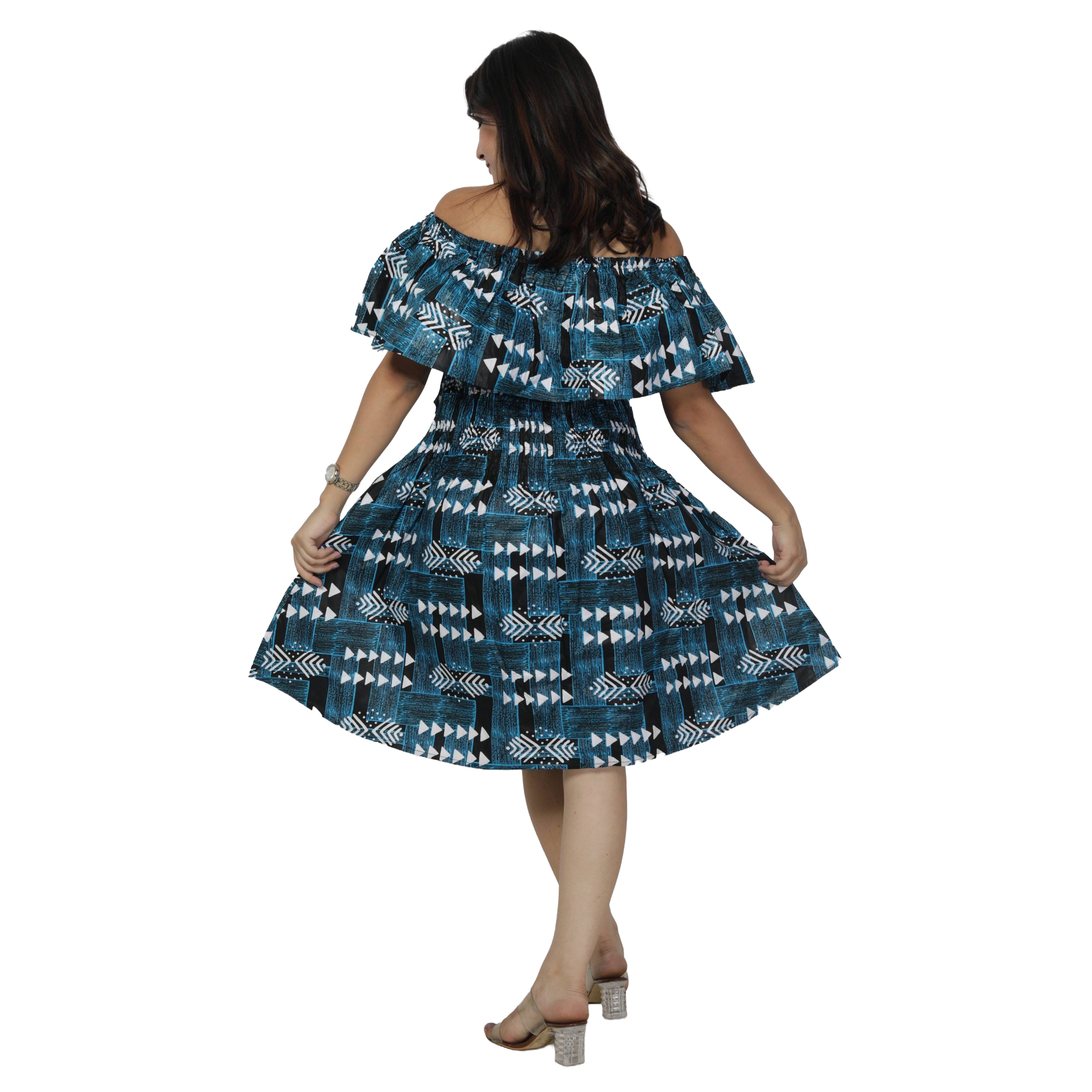 Women's Off Shoulder Smocking Mini Dress -- FI-3014 mini