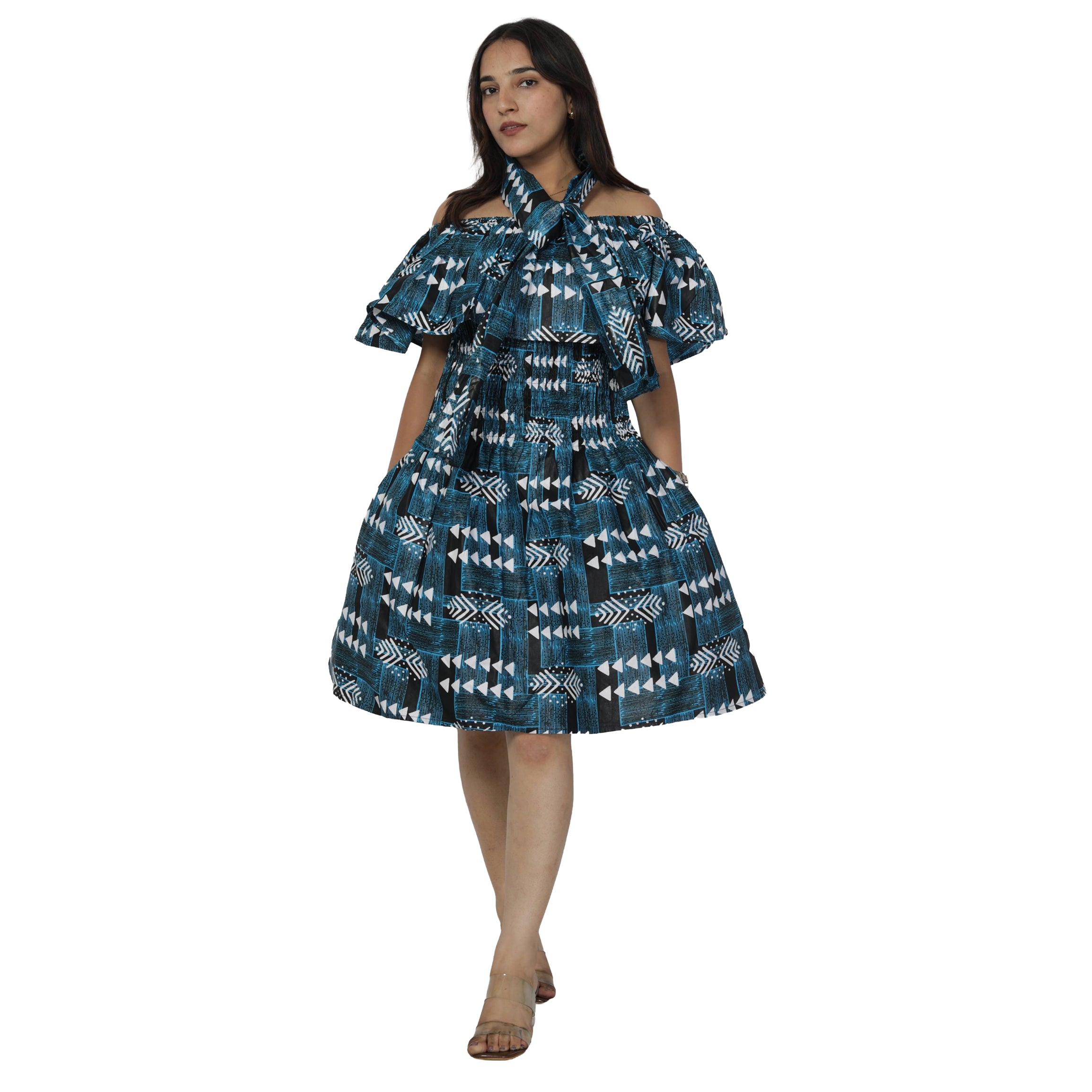 Women's Off Shoulder Smocking Mini Dress -- FI-3014 mini