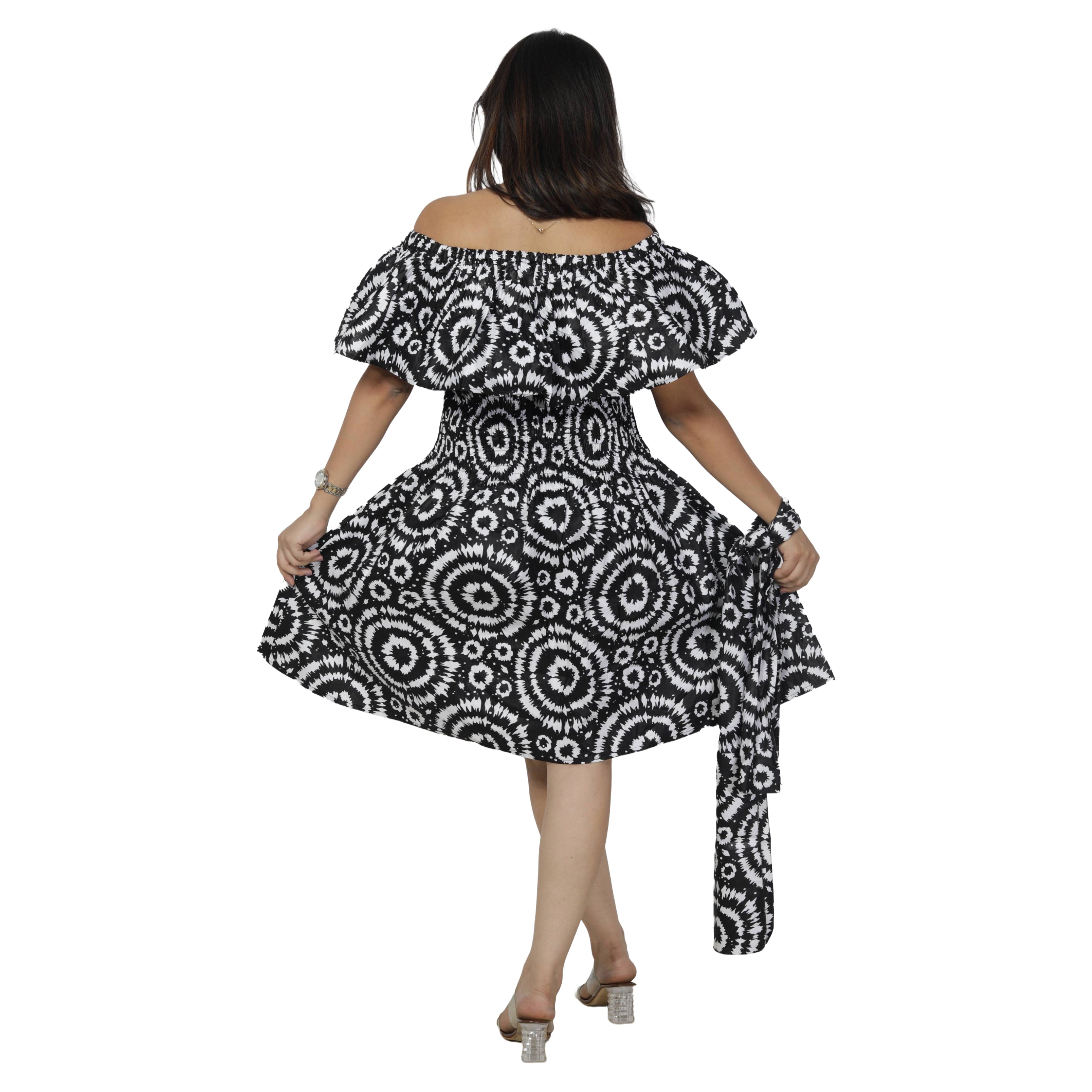Women's Off Shoulder Smocking Mini Dress -- FI-3014 mini