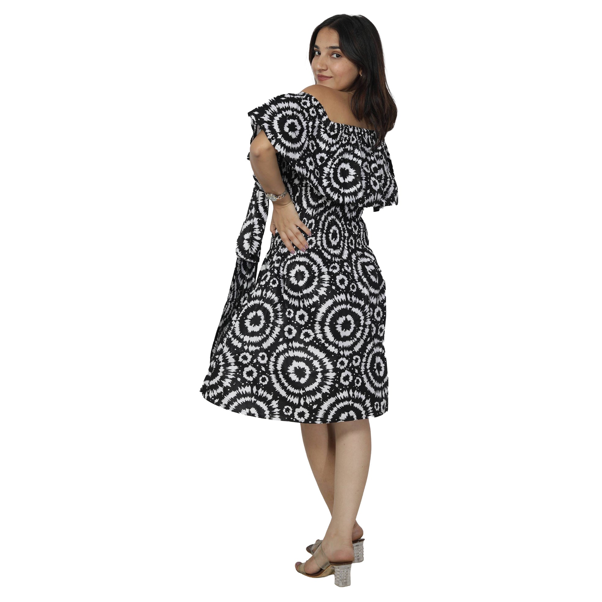 Women's Off Shoulder Smocking Mini Dress -- FI-3014 mini