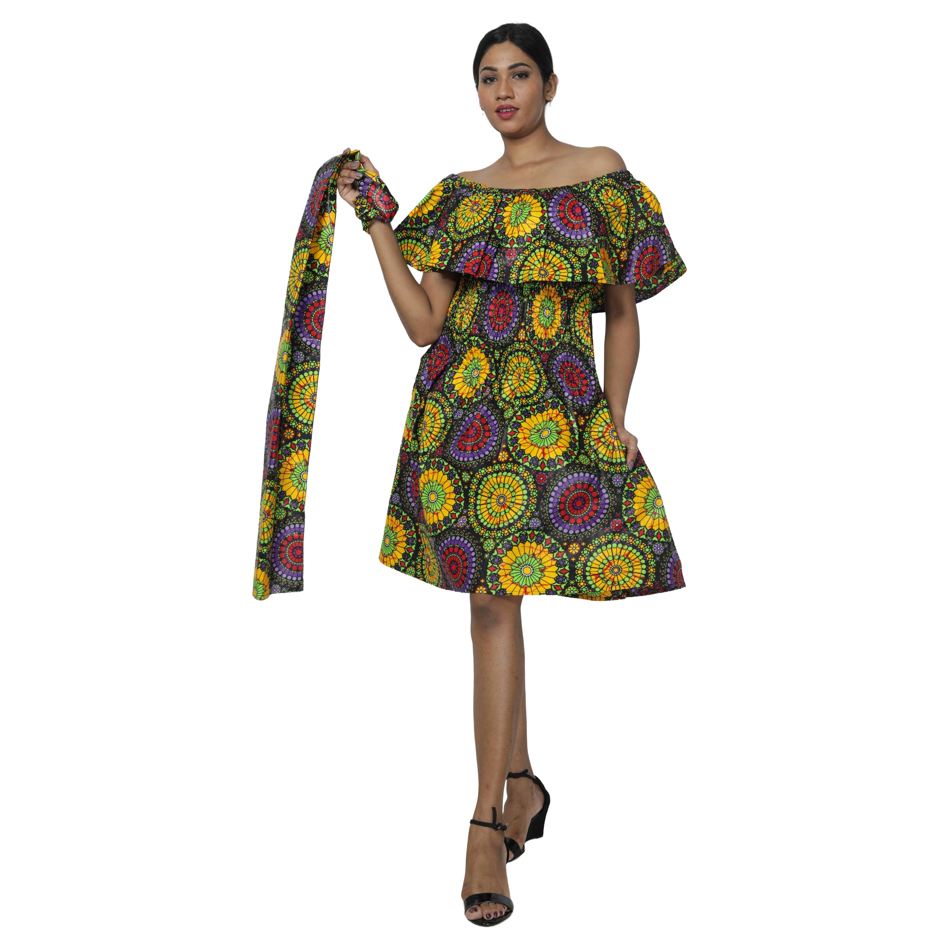 Women's Off Shoulder Smocking Mini Dress -- FI-3014 mini