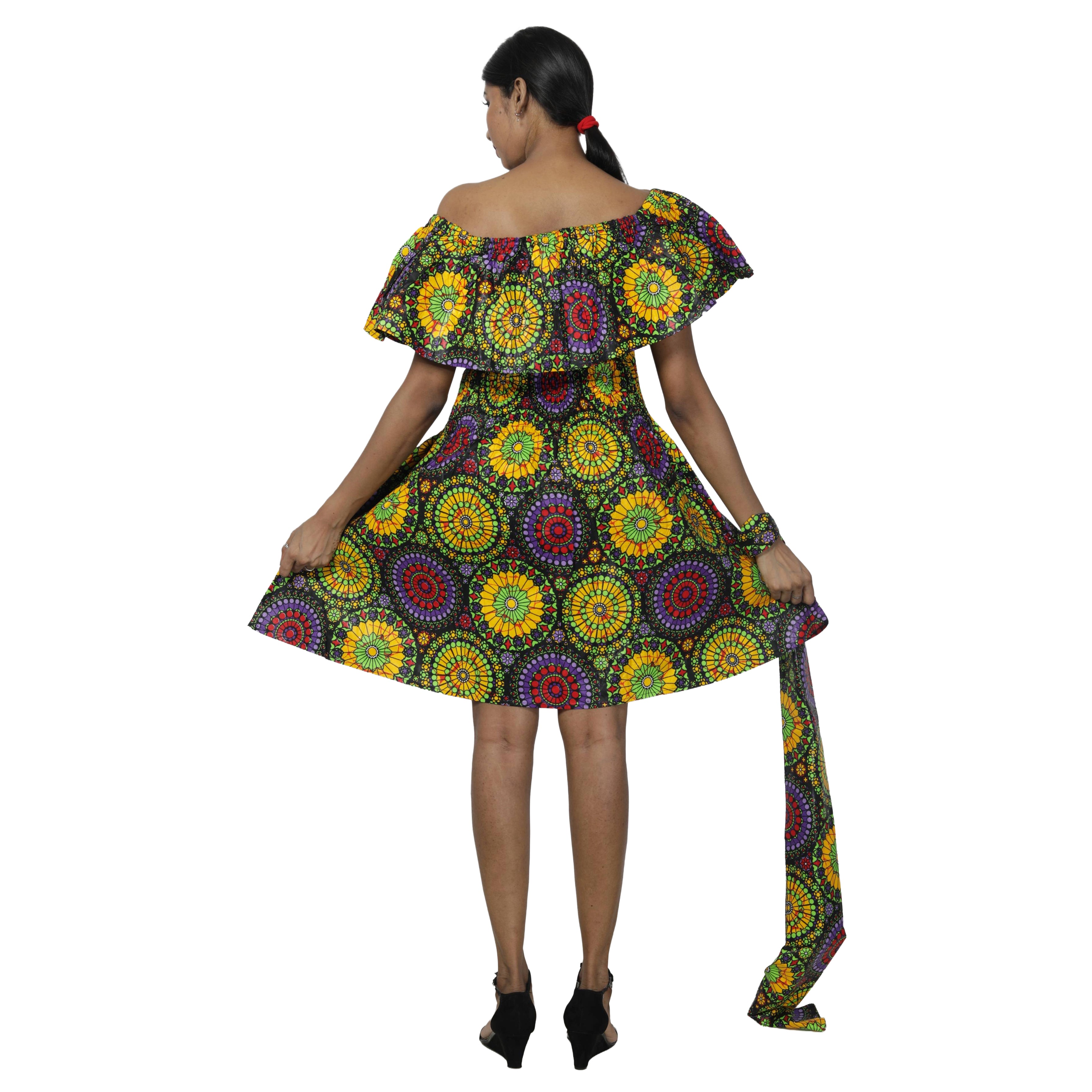 Women's Off Shoulder Smocking Mini Dress -- FI-3014 mini