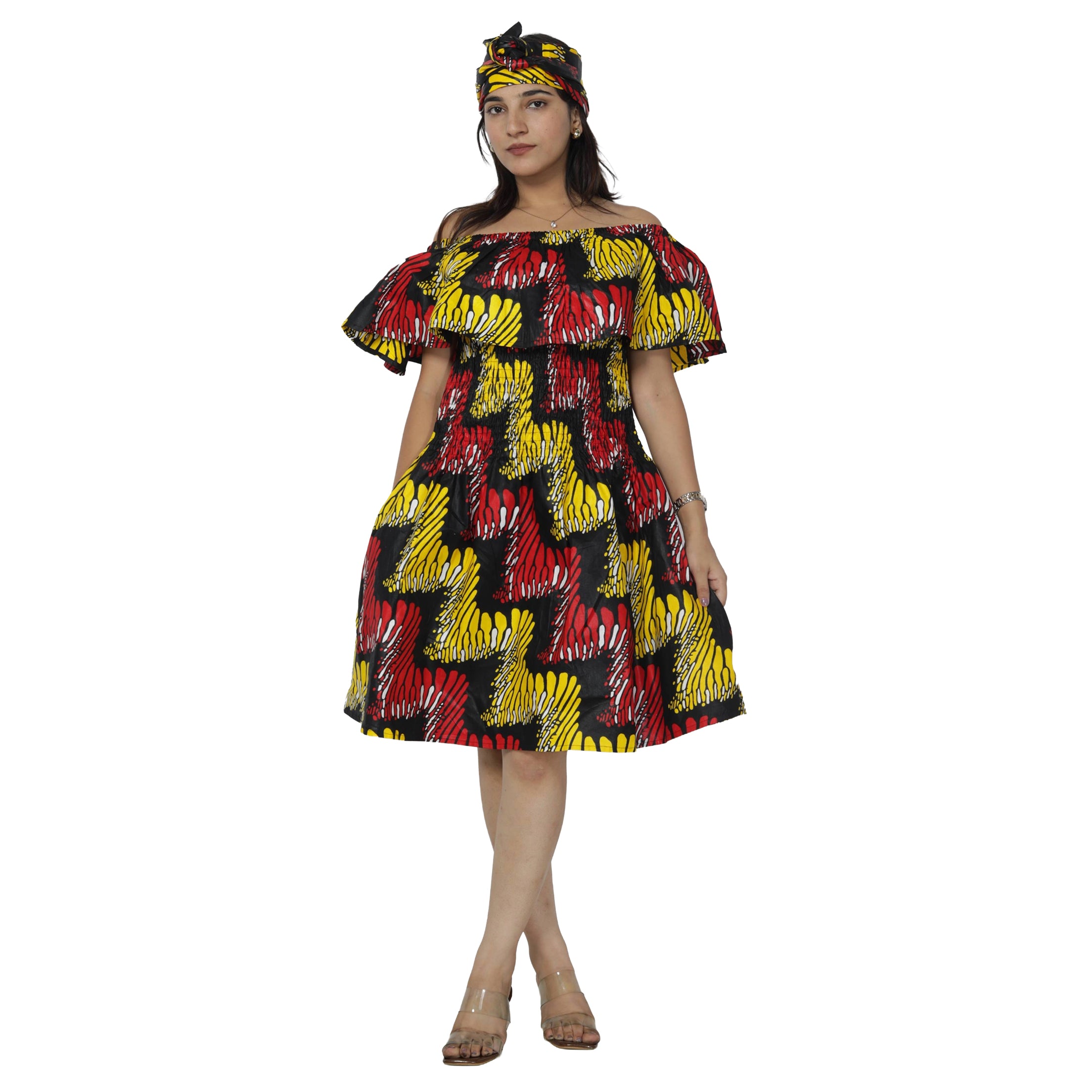 Women's Off Shoulder Smocking Mini Dress -- FI-3014 mini