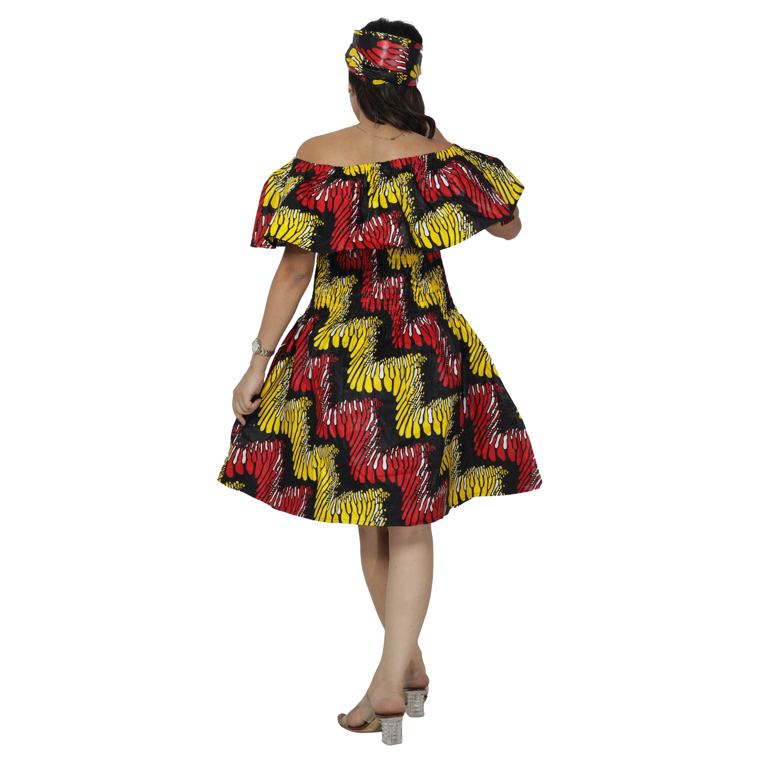 Women's Off Shoulder Smocking Mini Dress -- FI-3014 mini