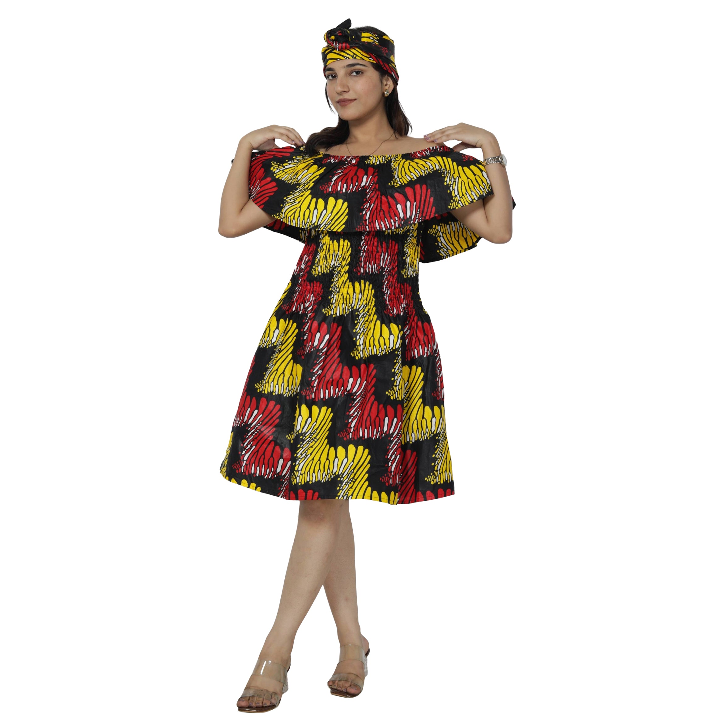 Women's Off Shoulder Smocking Mini Dress -- FI-3014 mini