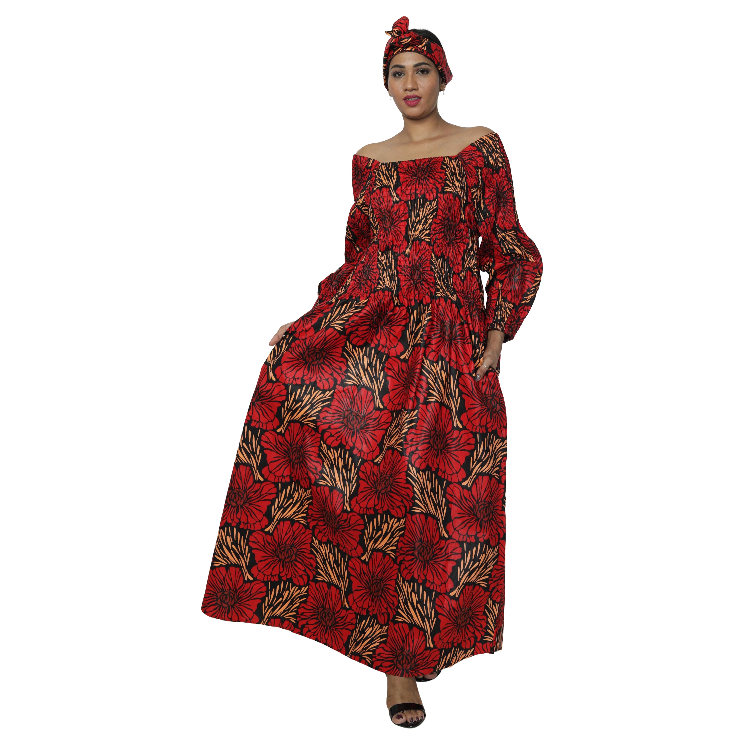 Women's African Printed Off Shoulder Maxi Dress -- FI-50084
