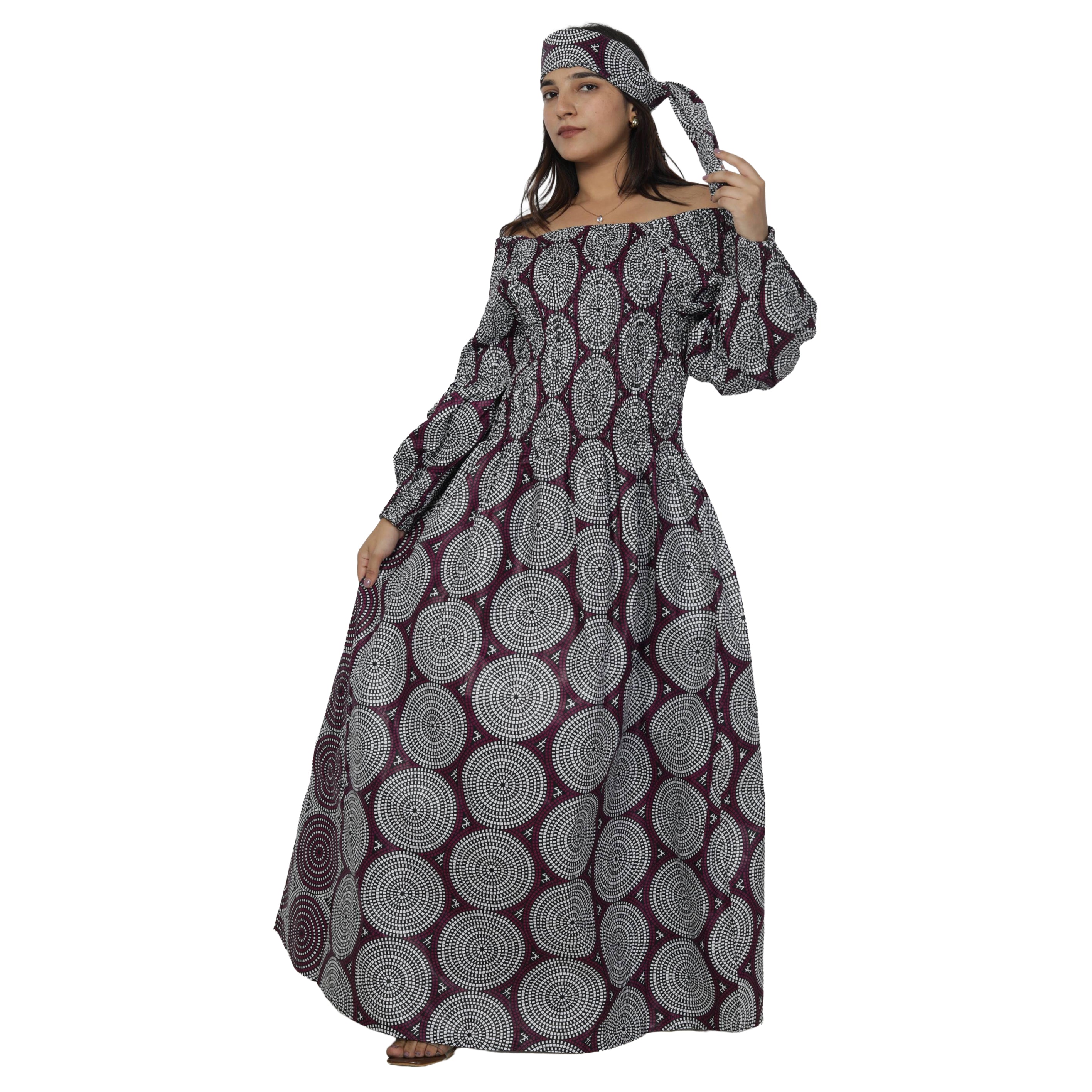 Women's African Printed Off Shoulder Maxi Dress -- FI-50084