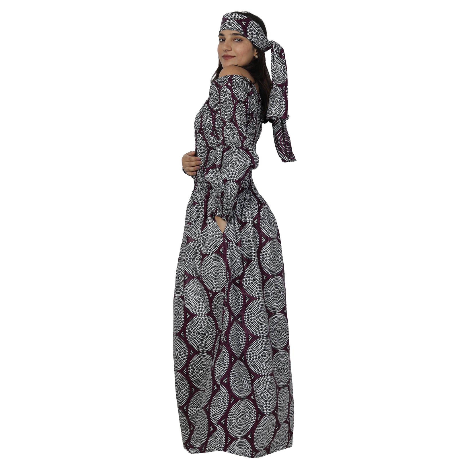 Women's African Printed Off Shoulder Maxi Dress -- FI-50084