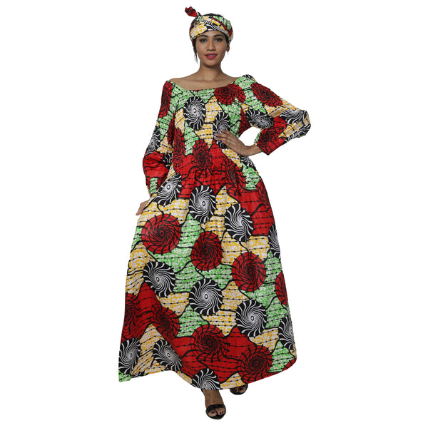 Women's African Printed Off Shoulder Maxi Dress -- FI-50084