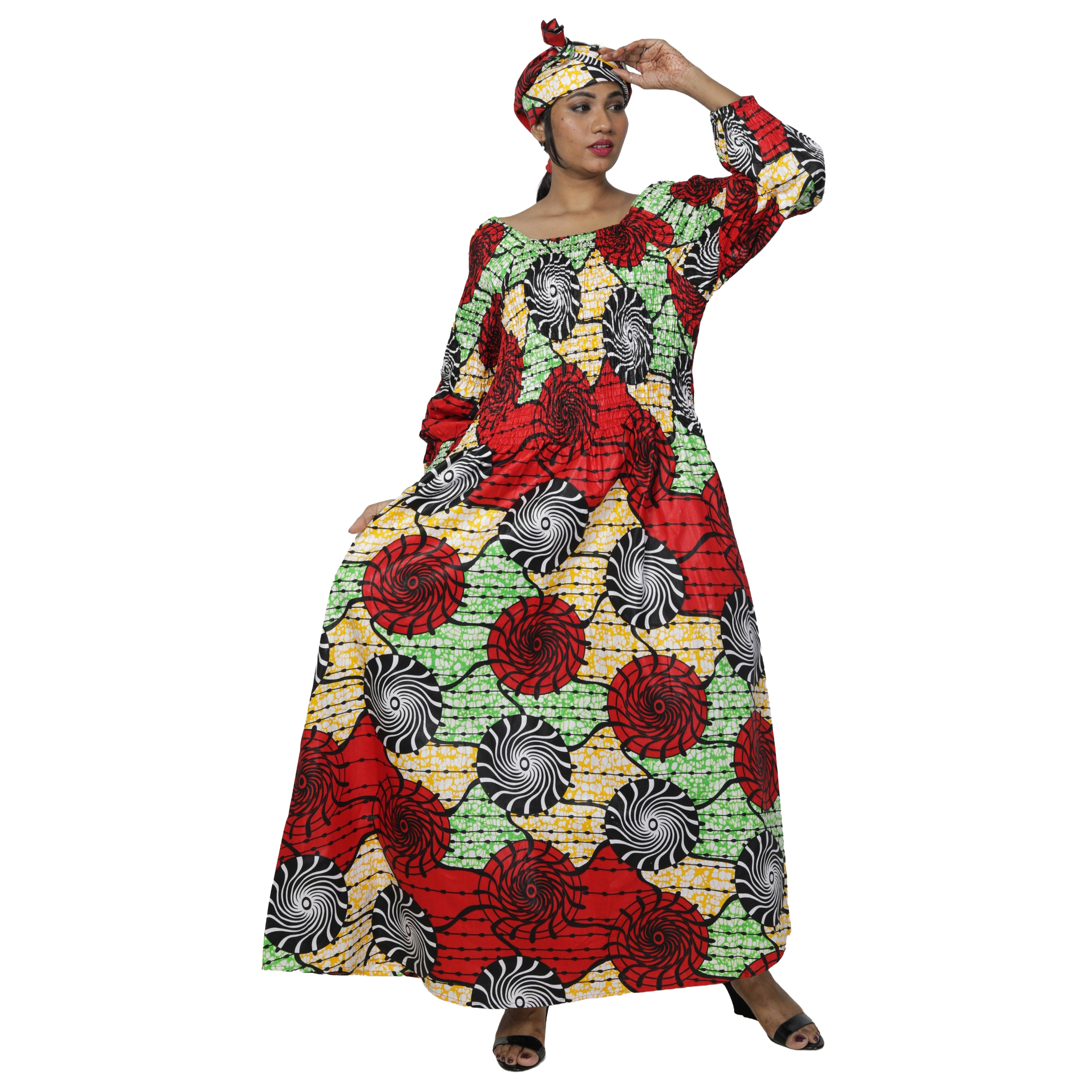 Women's African Printed Off Shoulder Maxi Dress -- FI-50084