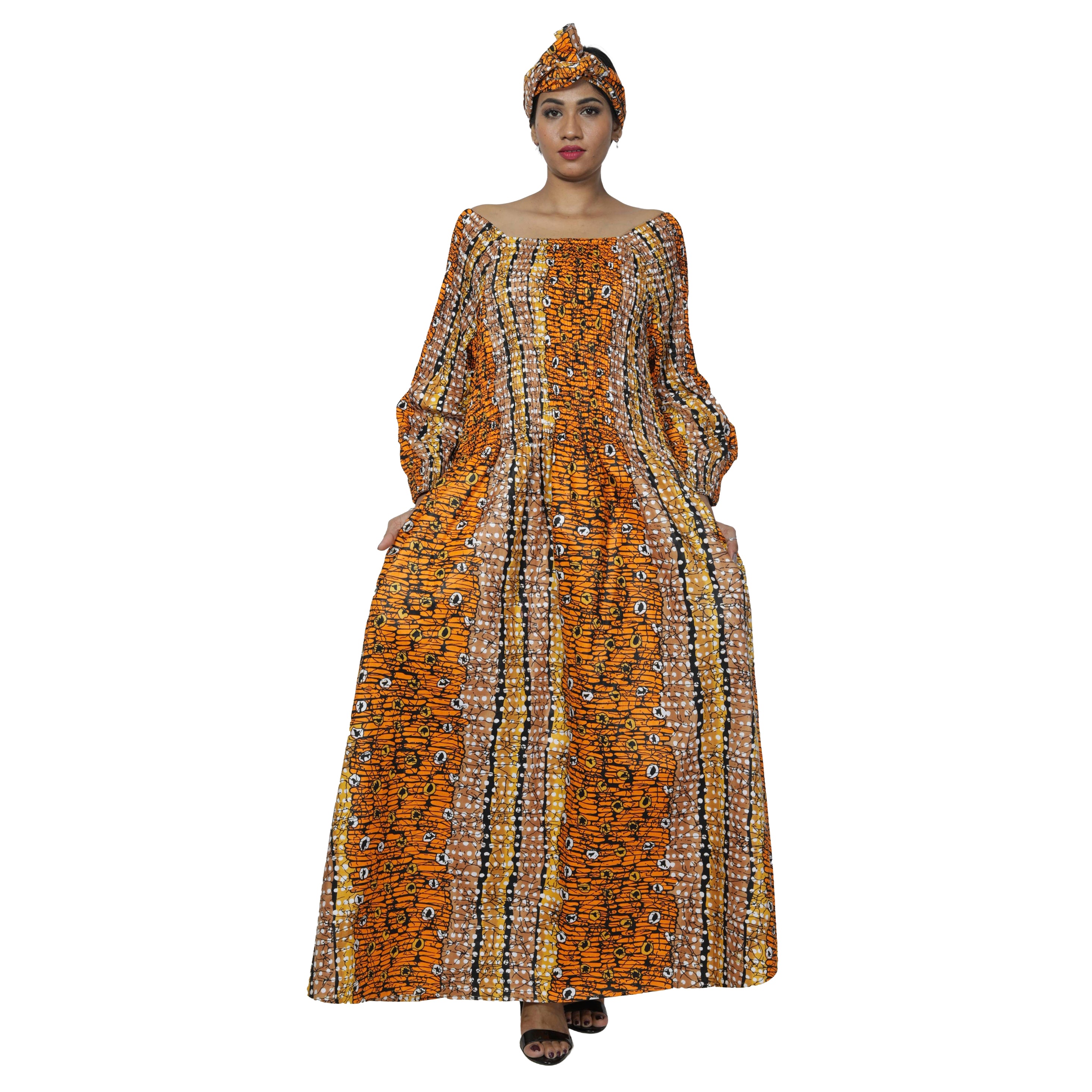 Women's African Printed Off Shoulder Maxi Dress -- FI-50084
