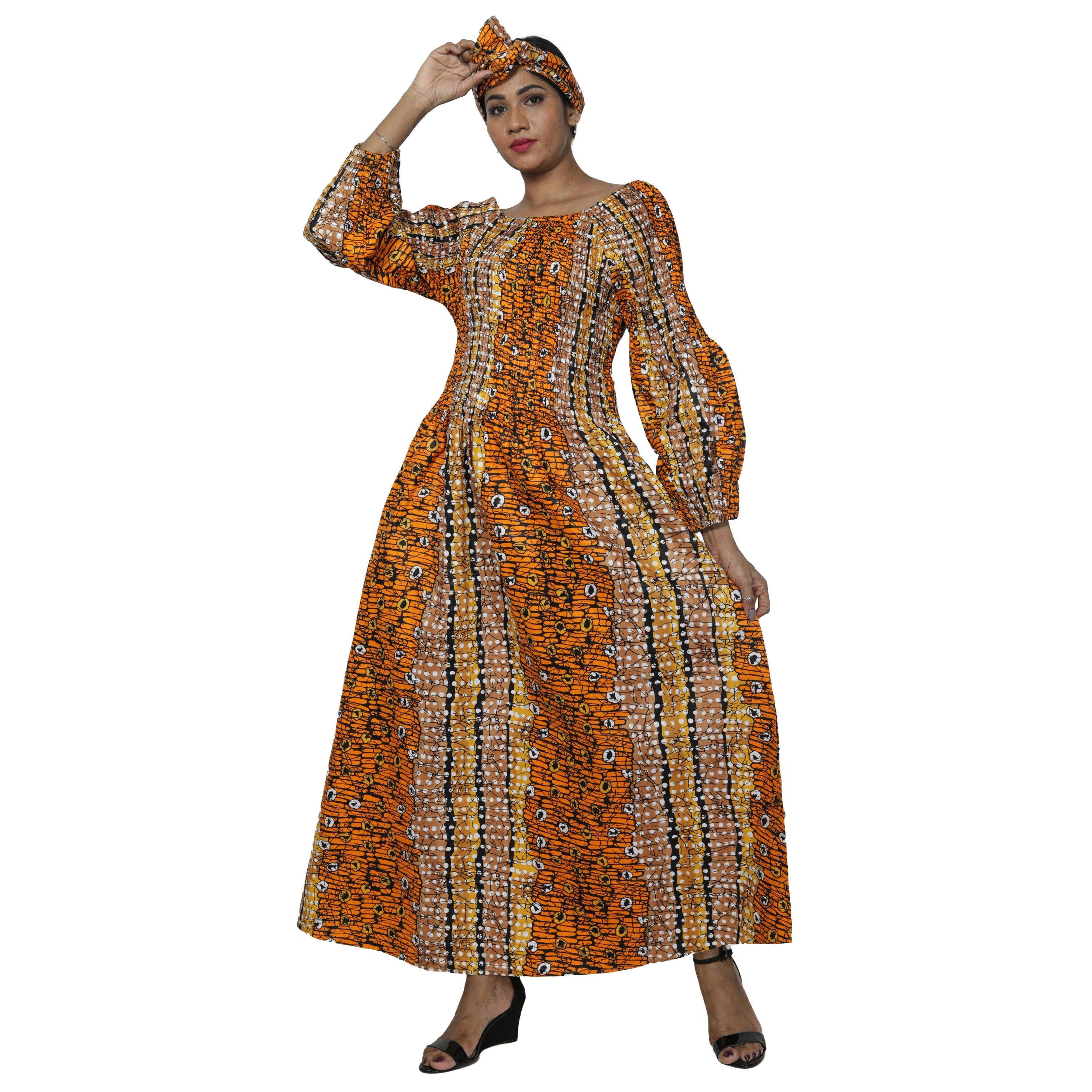 Women's African Printed Off Shoulder Maxi Dress -- FI-50084