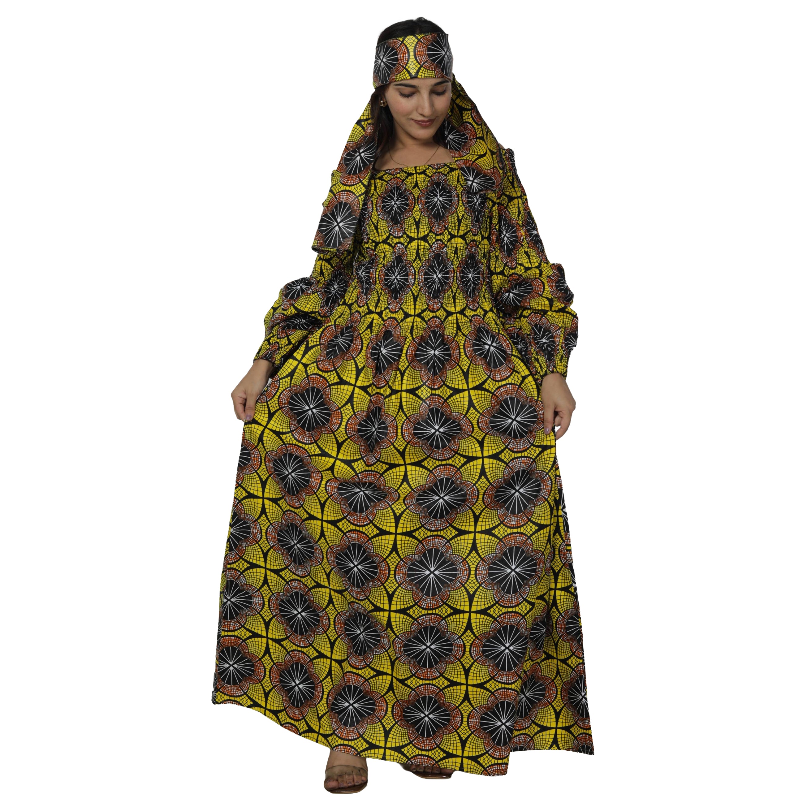Women's African Printed Off Shoulder Maxi Dress -- FI-50084