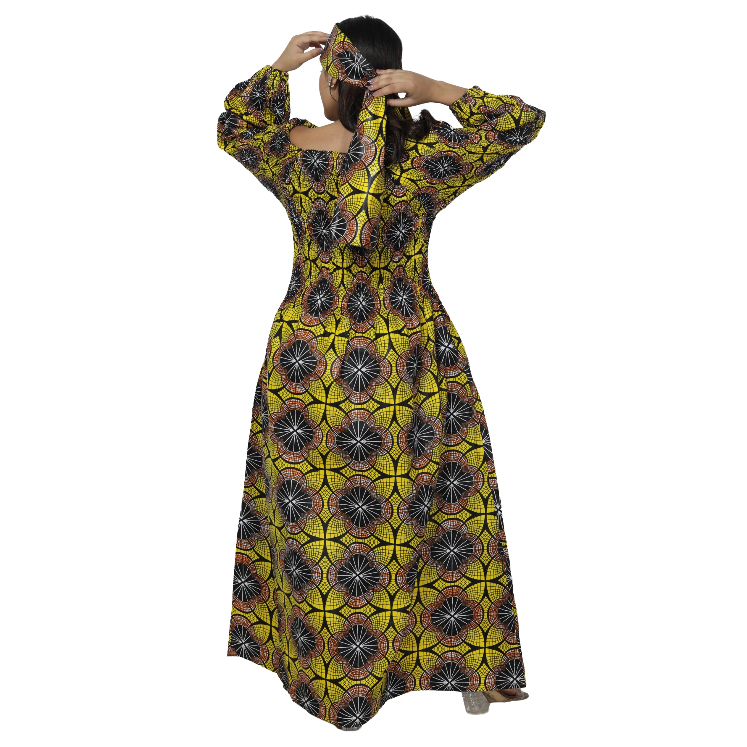 Women's African Printed Off Shoulder Maxi Dress -- FI-50084
