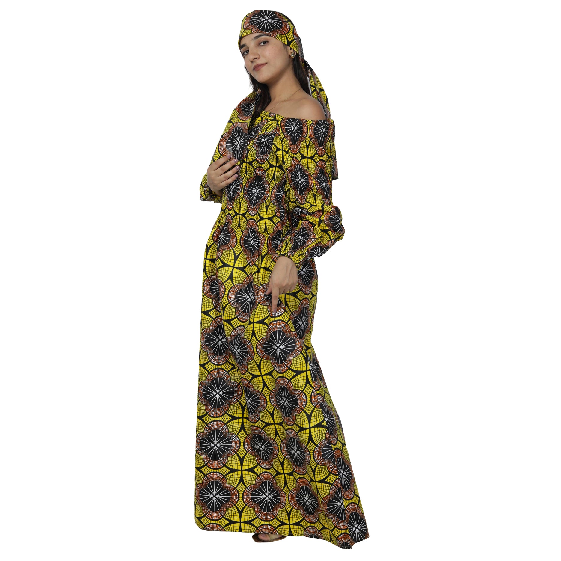 Women's African Printed Off Shoulder Maxi Dress -- FI-50084