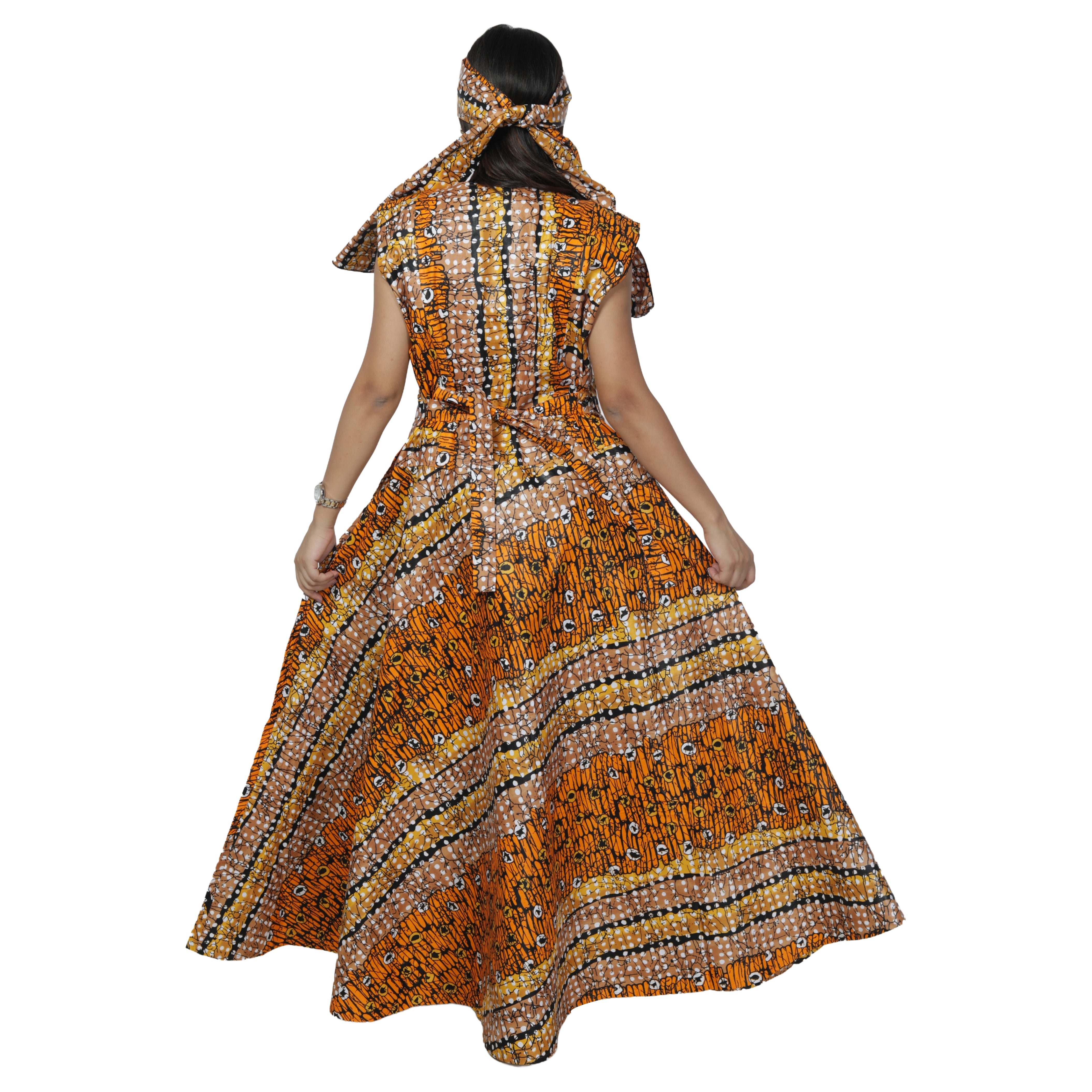 Women's V-Neck Cut Sleeves Maxi Dress -- FI-55 C/S