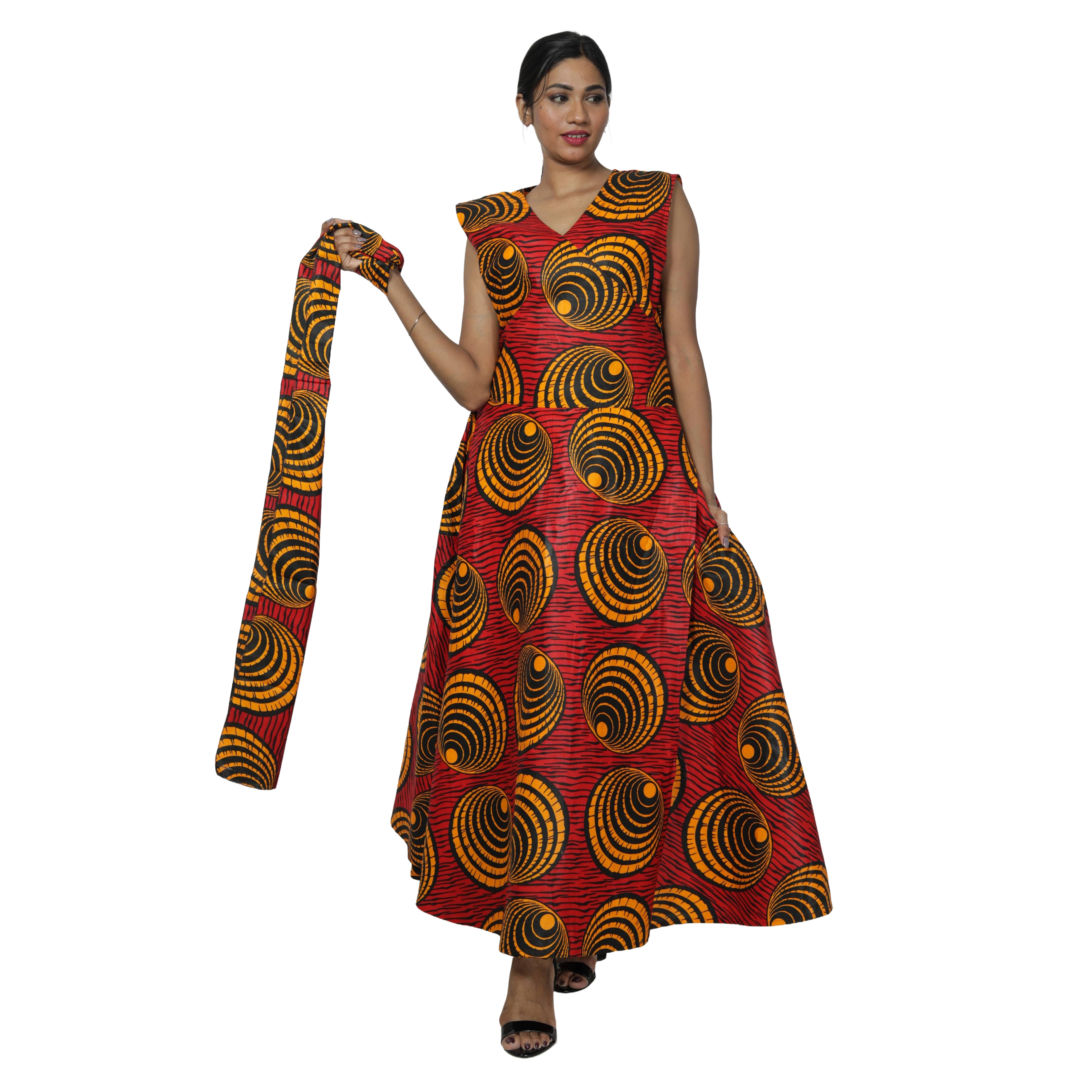 Women's V-Neck Cut Sleeves Maxi Dress -- FI-55 C/S