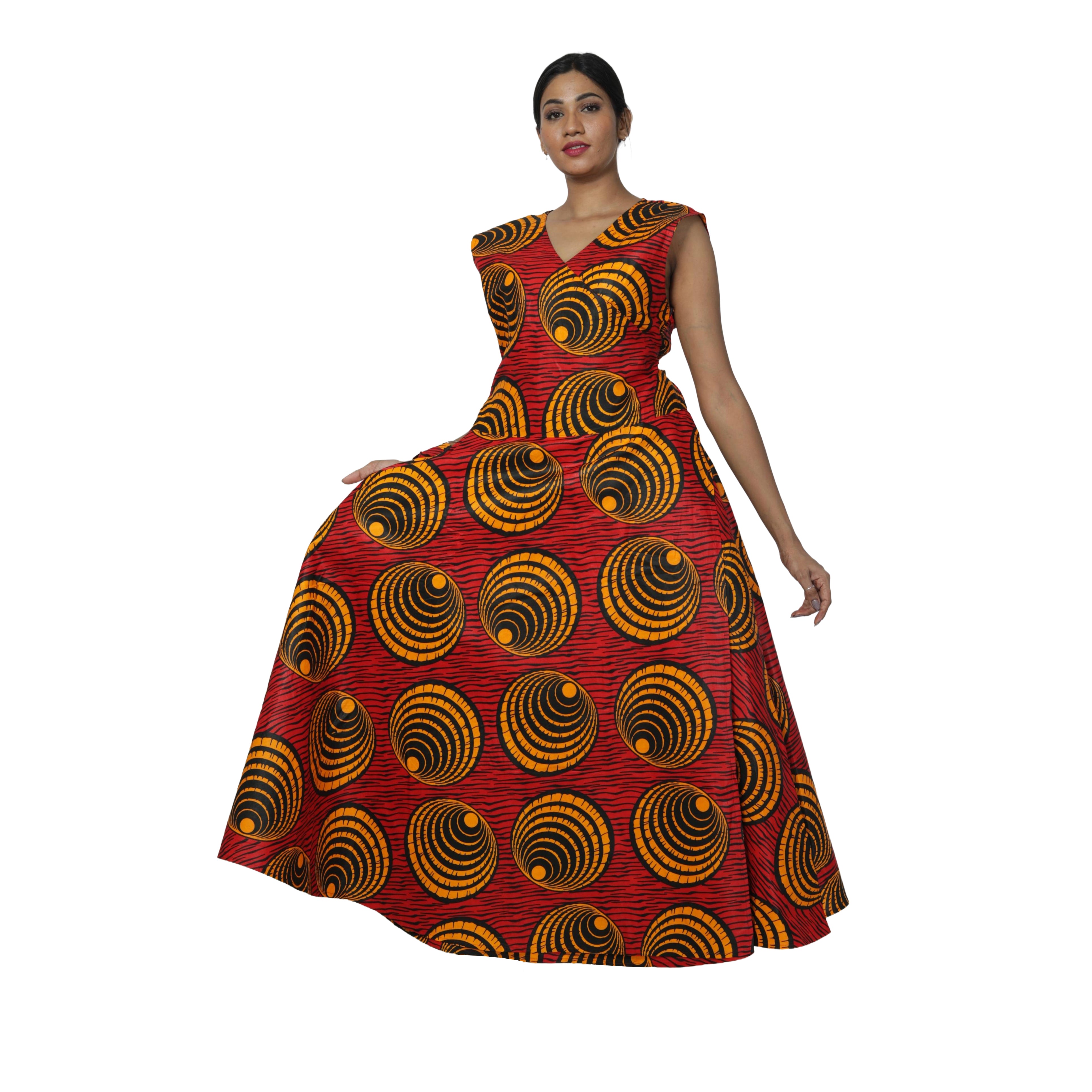 Women's V-Neck Cut Sleeves Maxi Dress -- FI-55 C/S