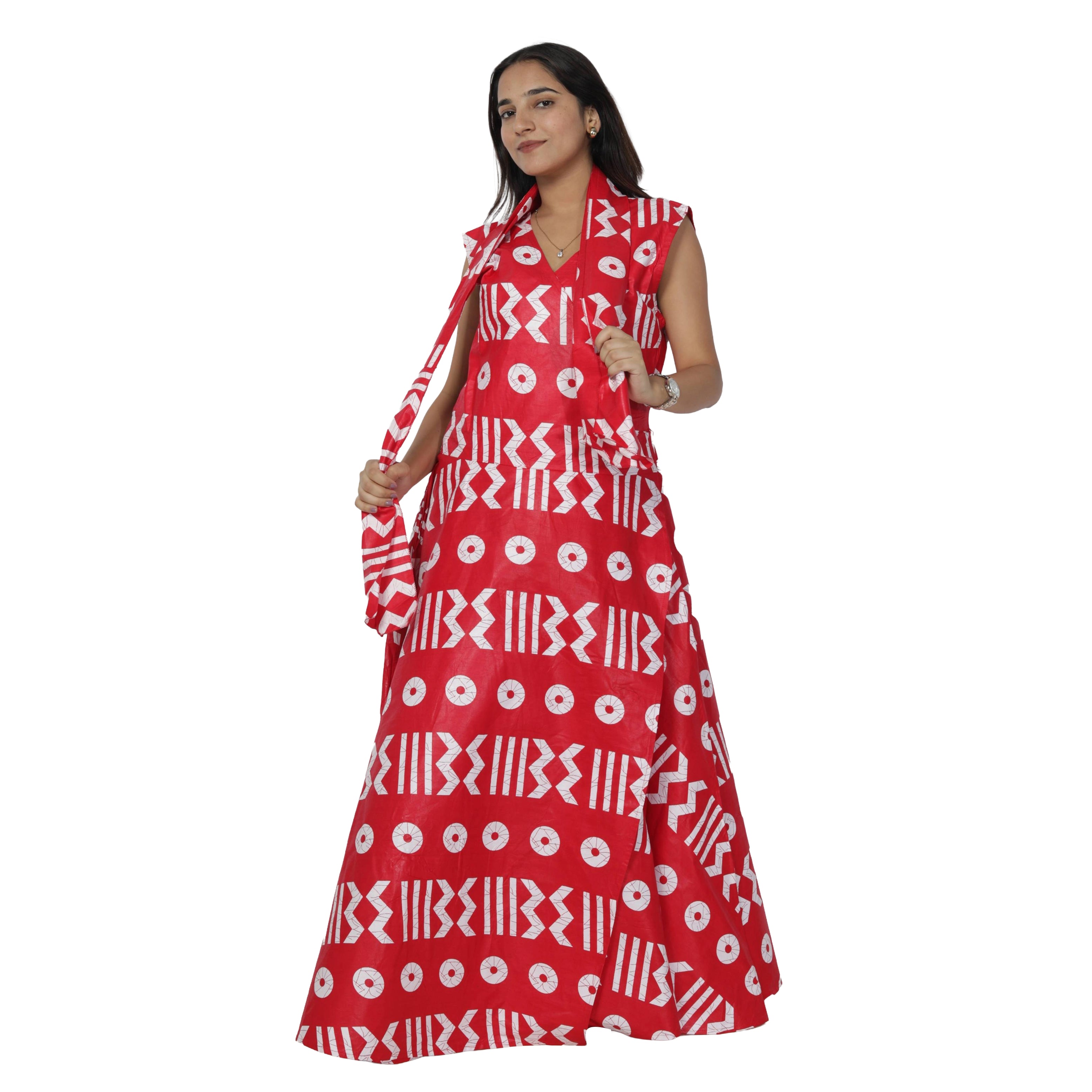 Women's V-Neck Cut Sleeves Maxi Dress -- FI-55 C/S